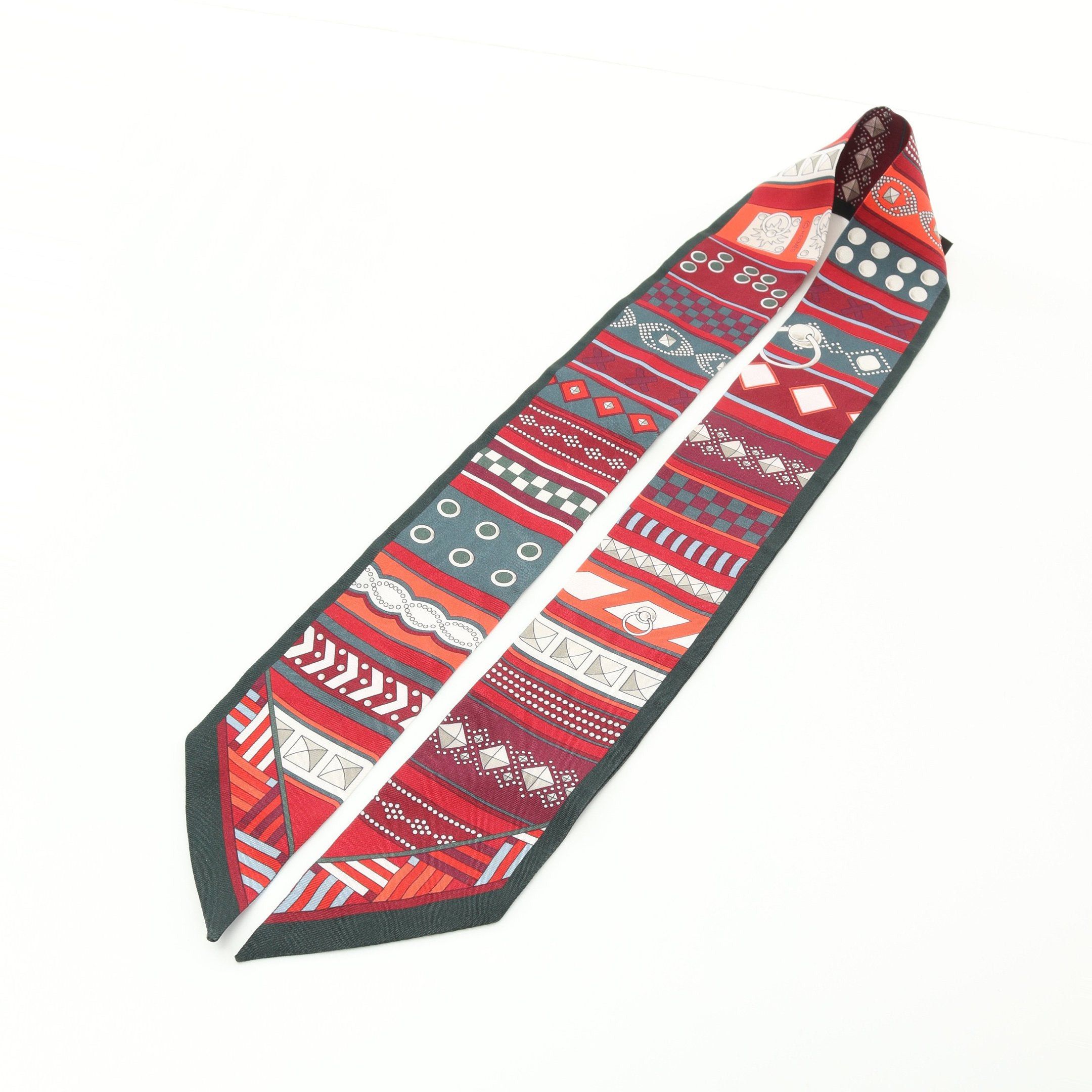 Hermes Hermes Twilly Colliers De Chiens Ribbon Scarf Silk Dark Green Red Multicolor Size ONE SIZE - 6 Thumbnail