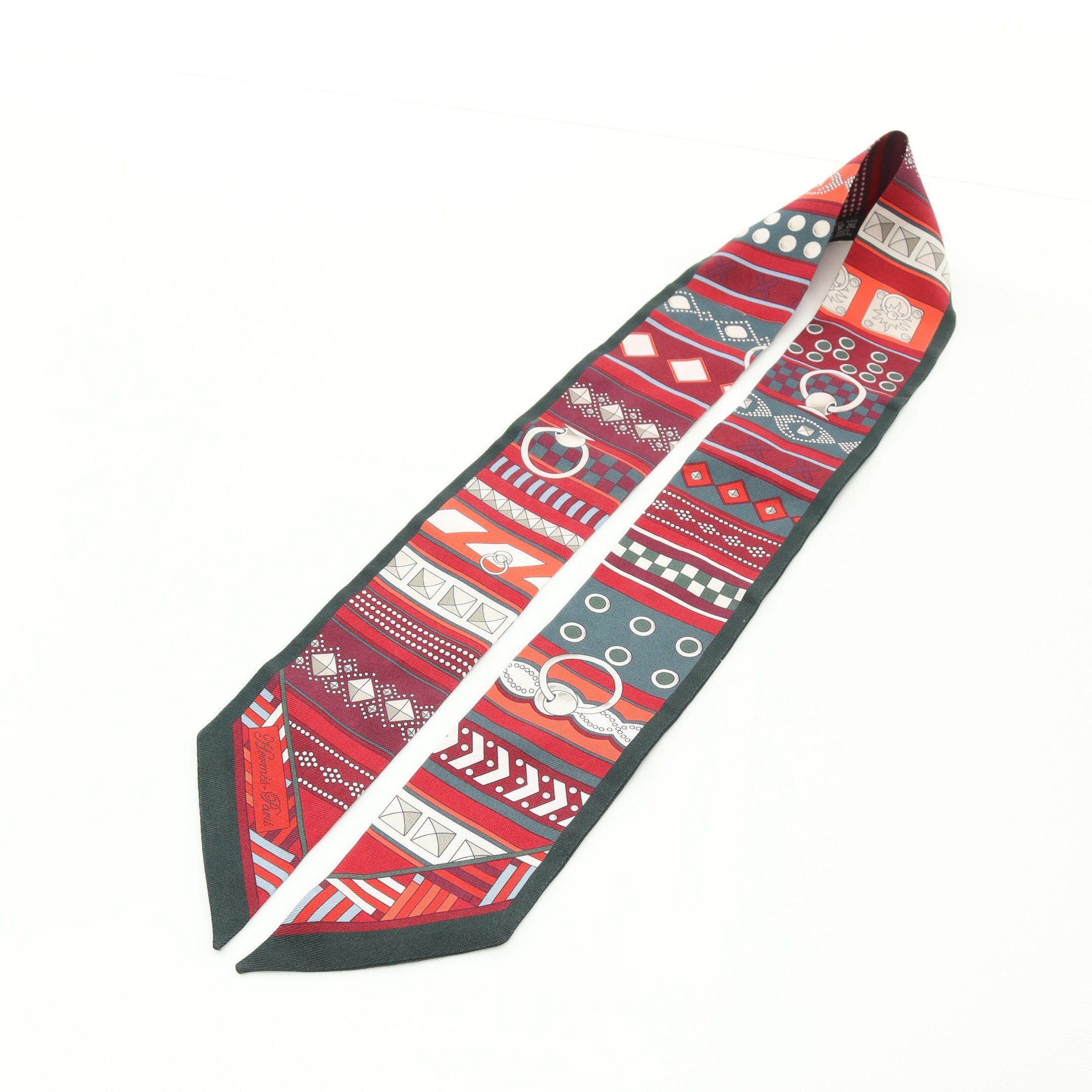 Hermes Hermes Twilly Colliers De Chiens Ribbon Scarf Silk Dark Green Red Multicolor Size ONE SIZE - 5 Thumbnail