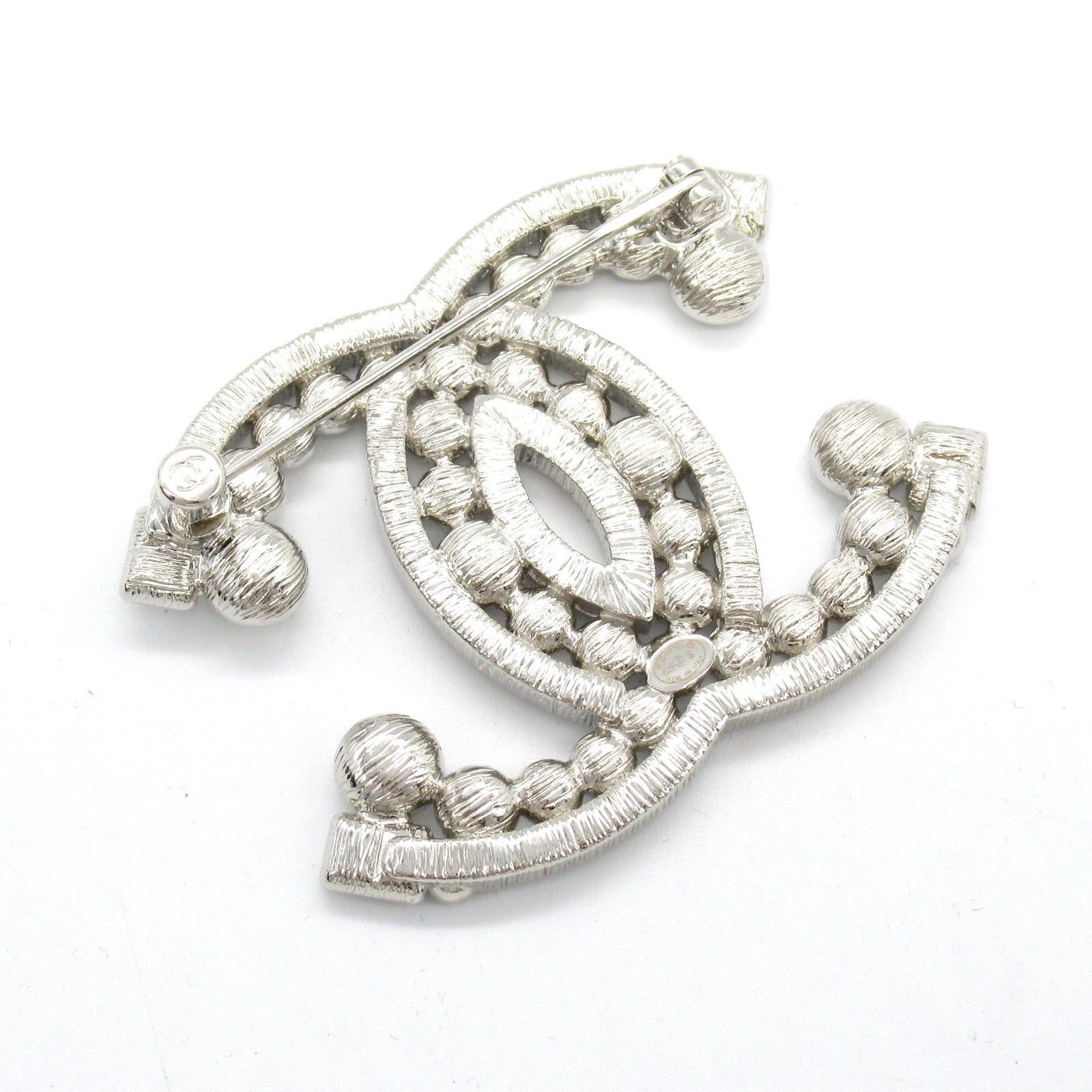 Chanel Chanel Coco Mark Brooch Silver Plated Stone Clear Size ONE SIZE - 3 Thumbnail