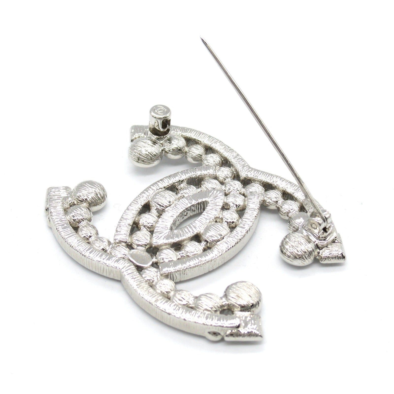 Chanel Chanel Coco Mark Brooch Silver Plated Stone Clear Size ONE SIZE - 4 Thumbnail