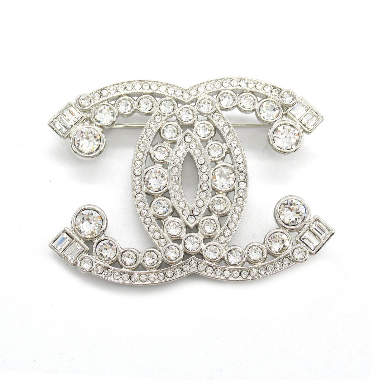 Chanel Chanel Coco Mark Brooch Silver Plated Stone Clear Size ONE SIZE - 2 Thumbnail