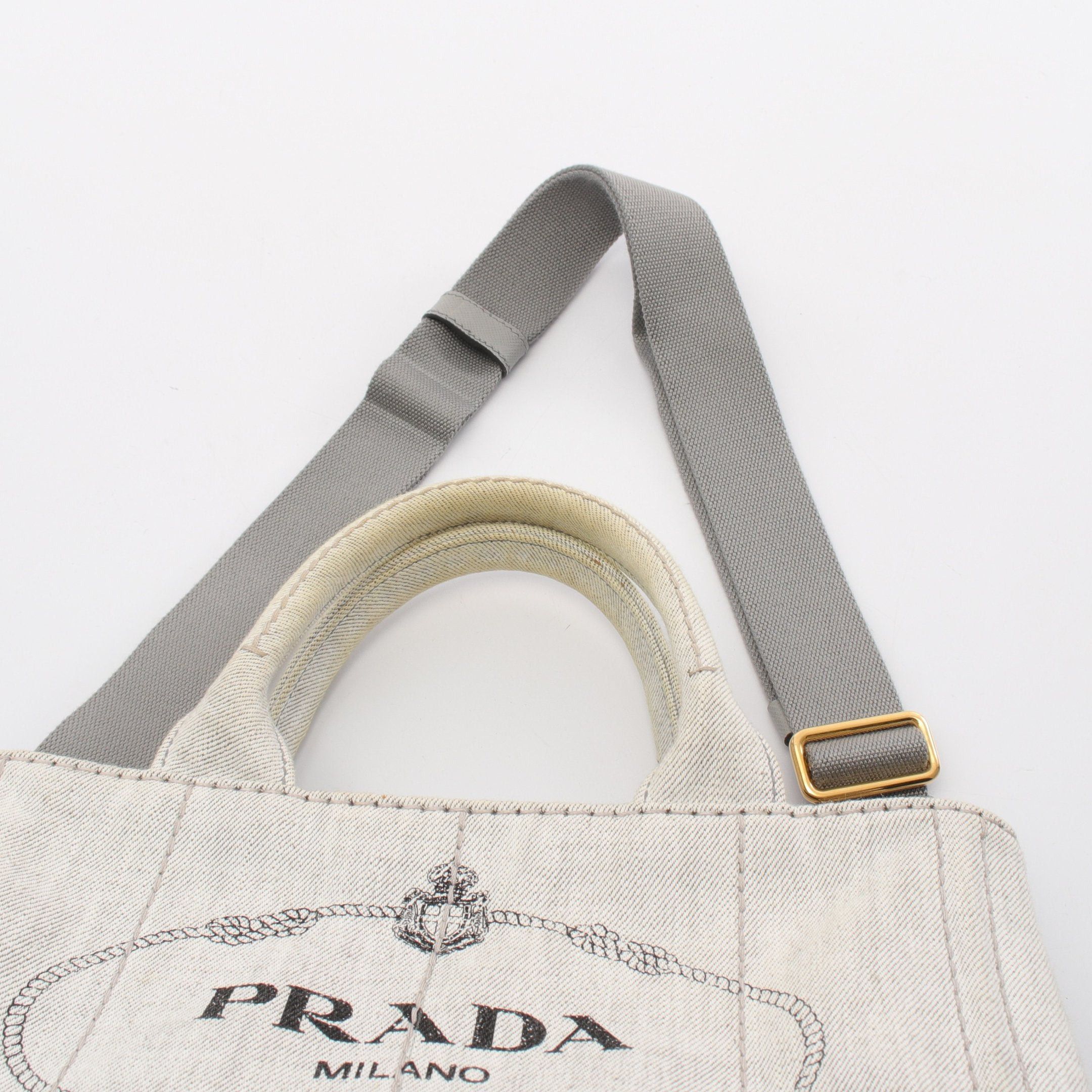 Prada Prada Canapa Kanapa Handbag Tote Bag Canvas Light Gray Size ONE SIZE - 13 Thumbnail
