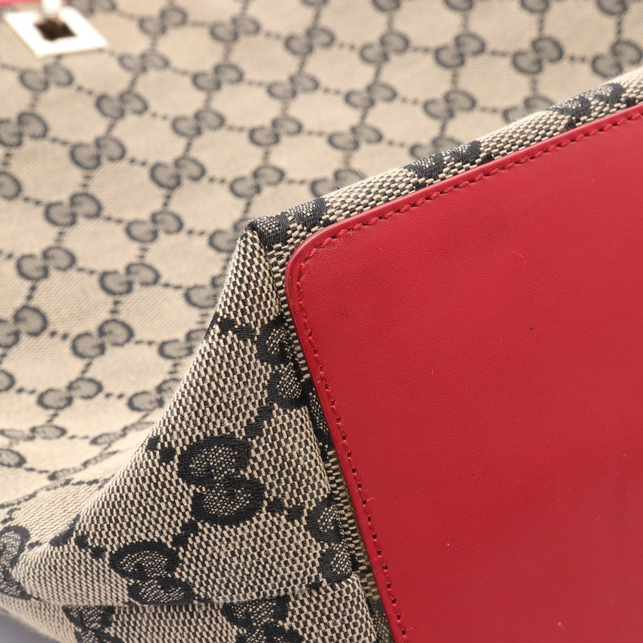 Gucci Gucci Gg Canvas Handbag Tote Bag Leather Beige Black Red Size ONE SIZE - 5 Thumbnail