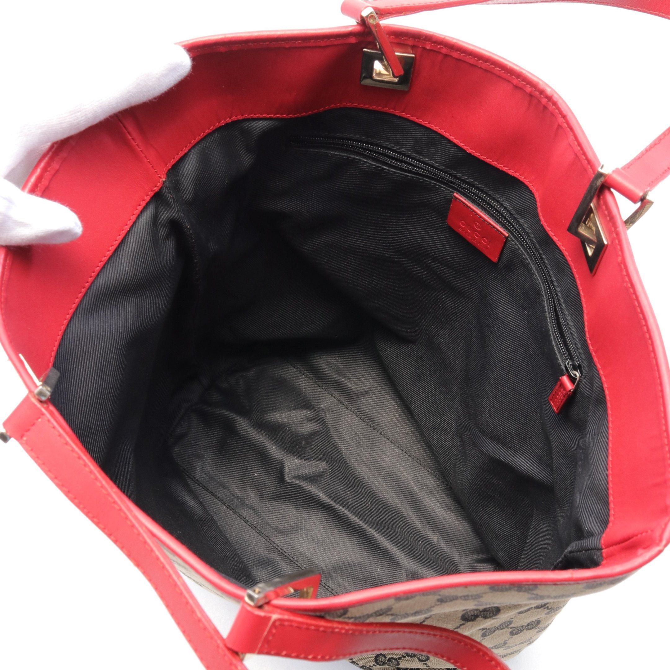 Gucci Gucci Gg Canvas Handbag Tote Bag Leather Beige Black Red Size ONE SIZE - 3 Thumbnail