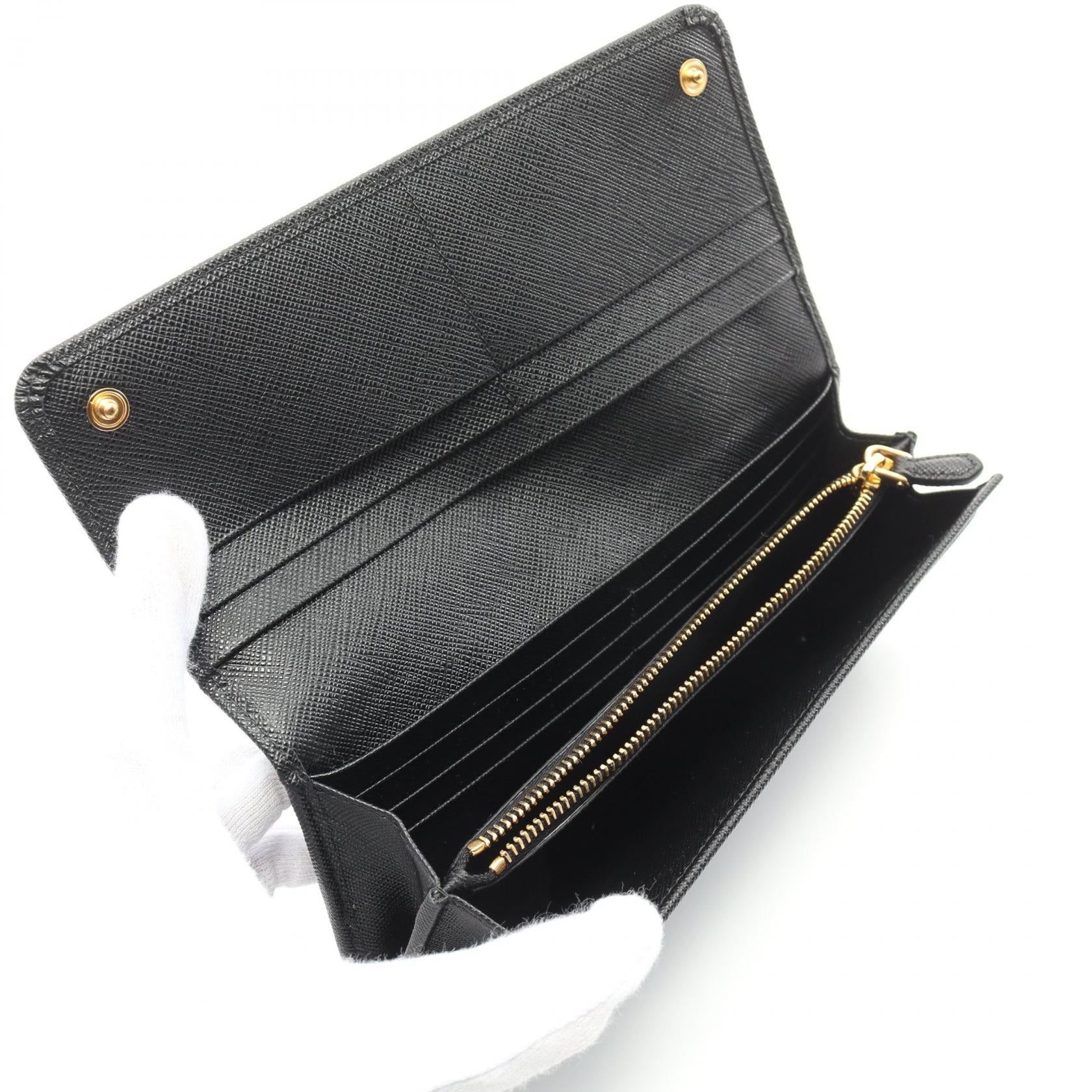 Prada Prada Saffiano Metal Bi-Fold Long Wallet Leather Black Size ONE SIZE - 3 Thumbnail