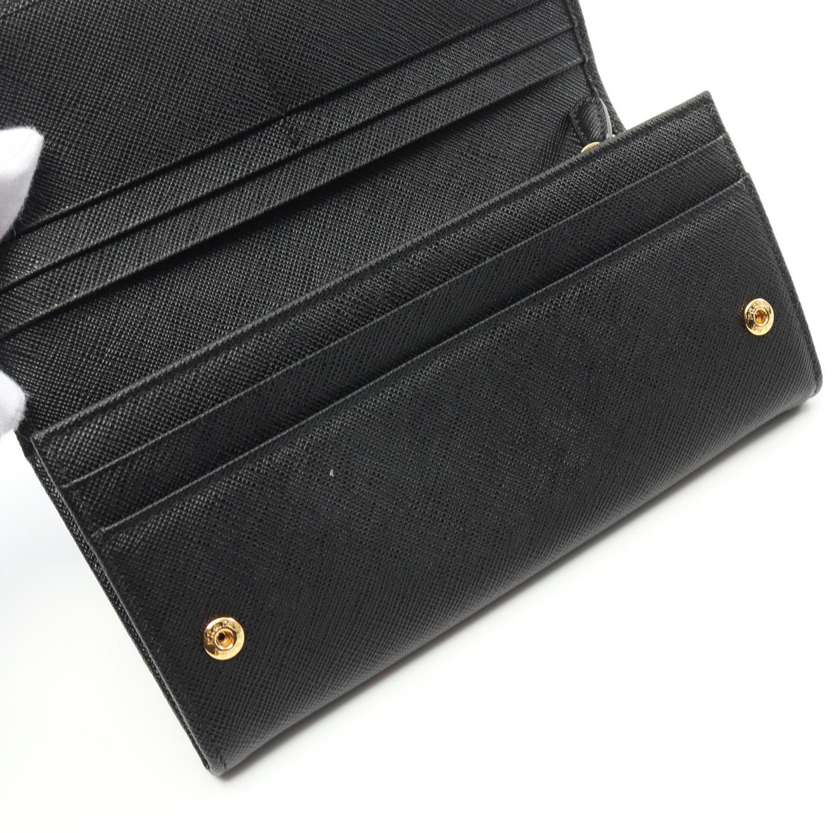 Prada Prada Saffiano Metal Bi-Fold Long Wallet Leather Black Size ONE SIZE - 5 Thumbnail