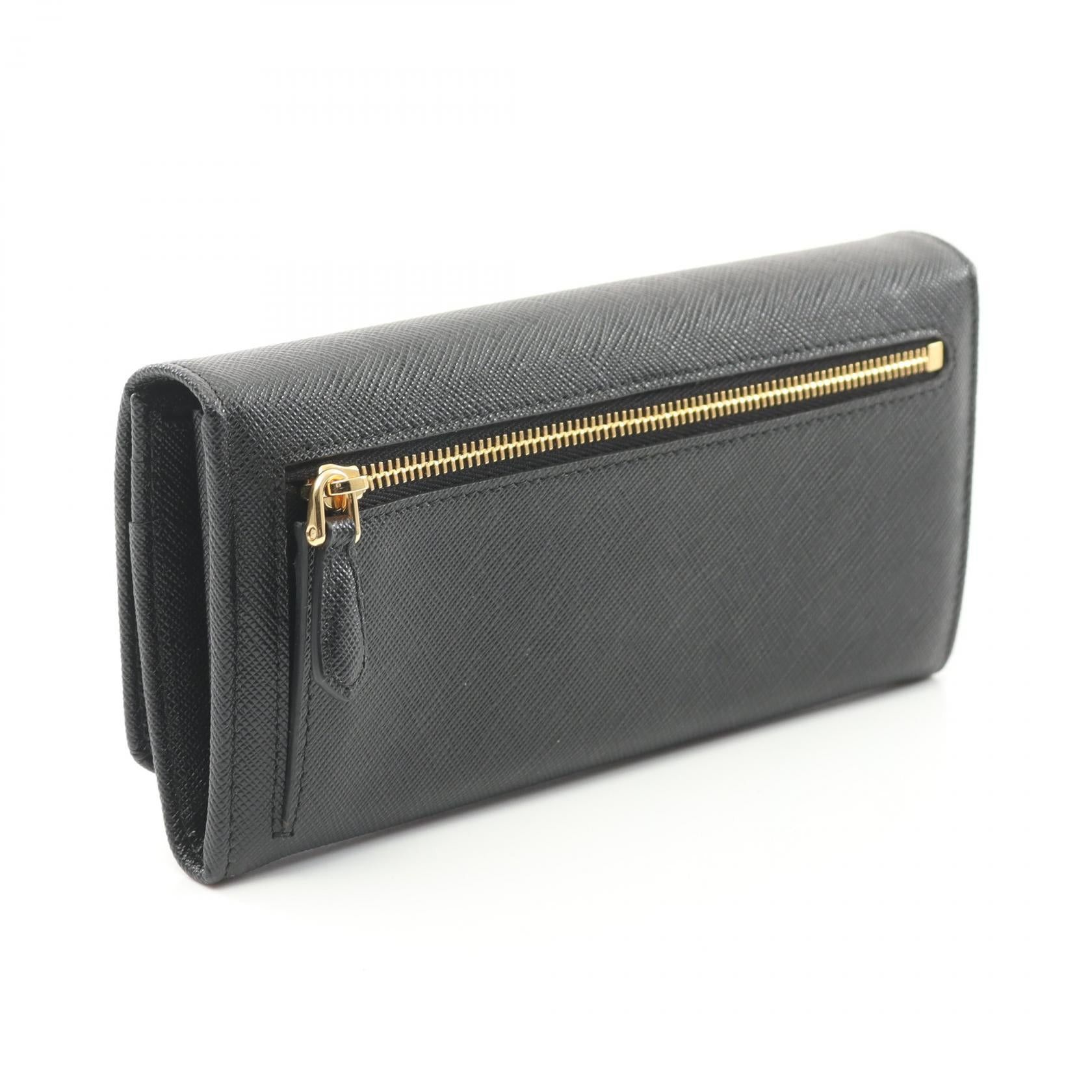 Prada Prada Saffiano Metal Bi-Fold Long Wallet Leather Black Size ONE SIZE - 2 Thumbnail