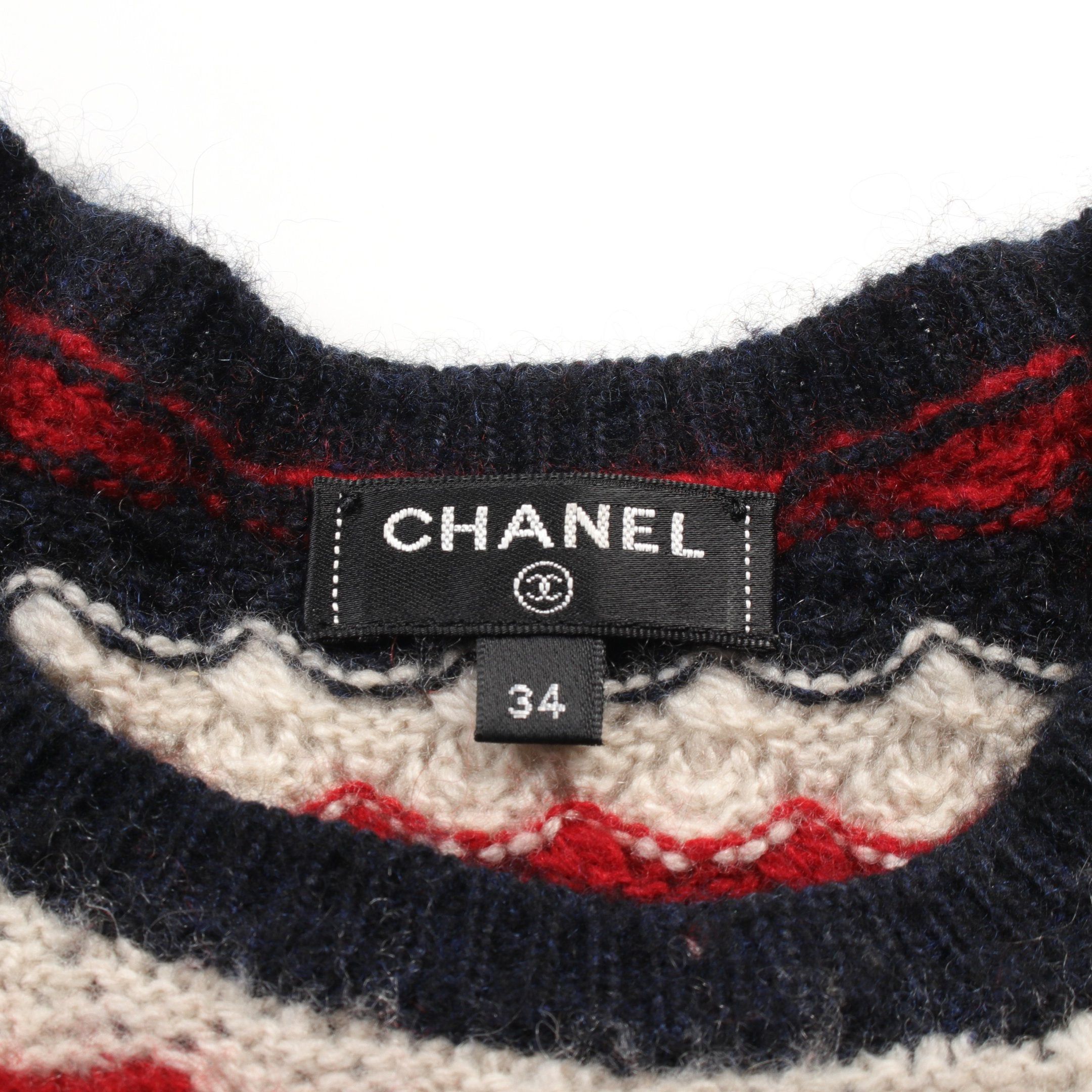 Chanel Chanel Knit Dress Stripes Cashmere Navy Red White Size ONE SIZE - 3 Thumbnail