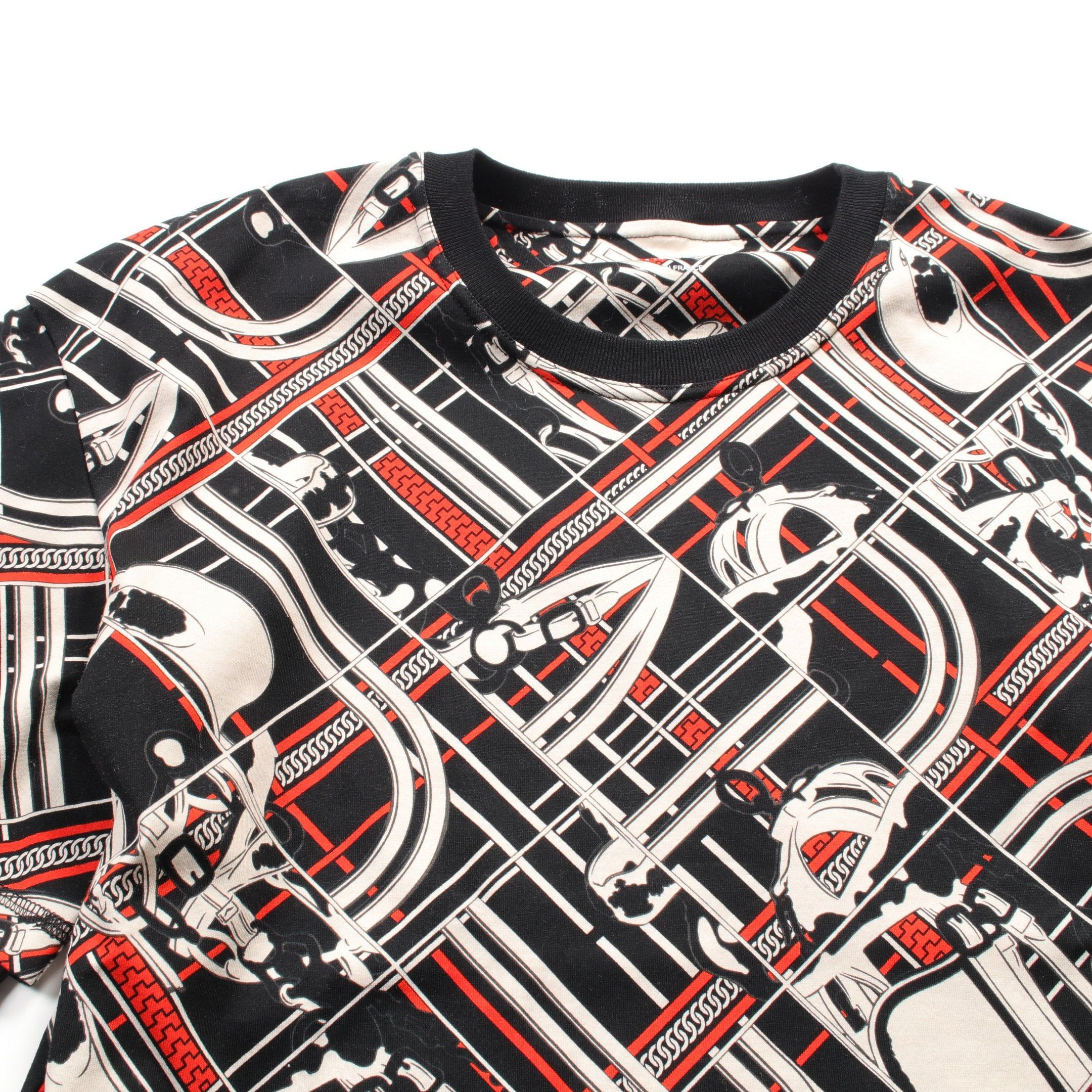 Hermes Hermes En Desordre Et Chaines T-Shirt Cut And Sew Crew Neck Long Sleeve Cotton Black Orange Ivory Fake Layered Size ONE SIZE - 7 Thumbnail