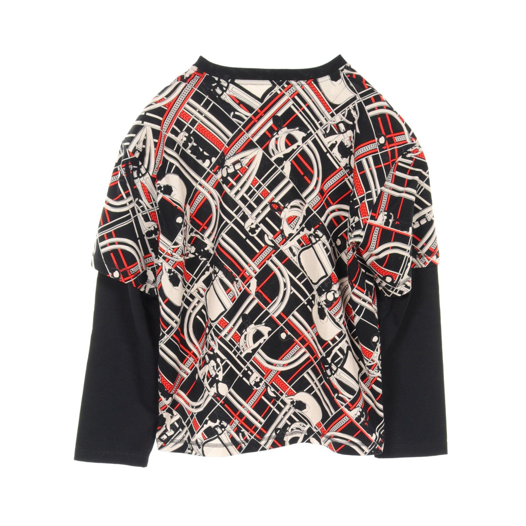 Hermes Hermes En Desordre Et Chaines T-Shirt Cut And Sew Crew Neck Long Sleeve Cotton Black Orange Ivory Fake Layered Size ONE SIZE - 2 Thumbnail