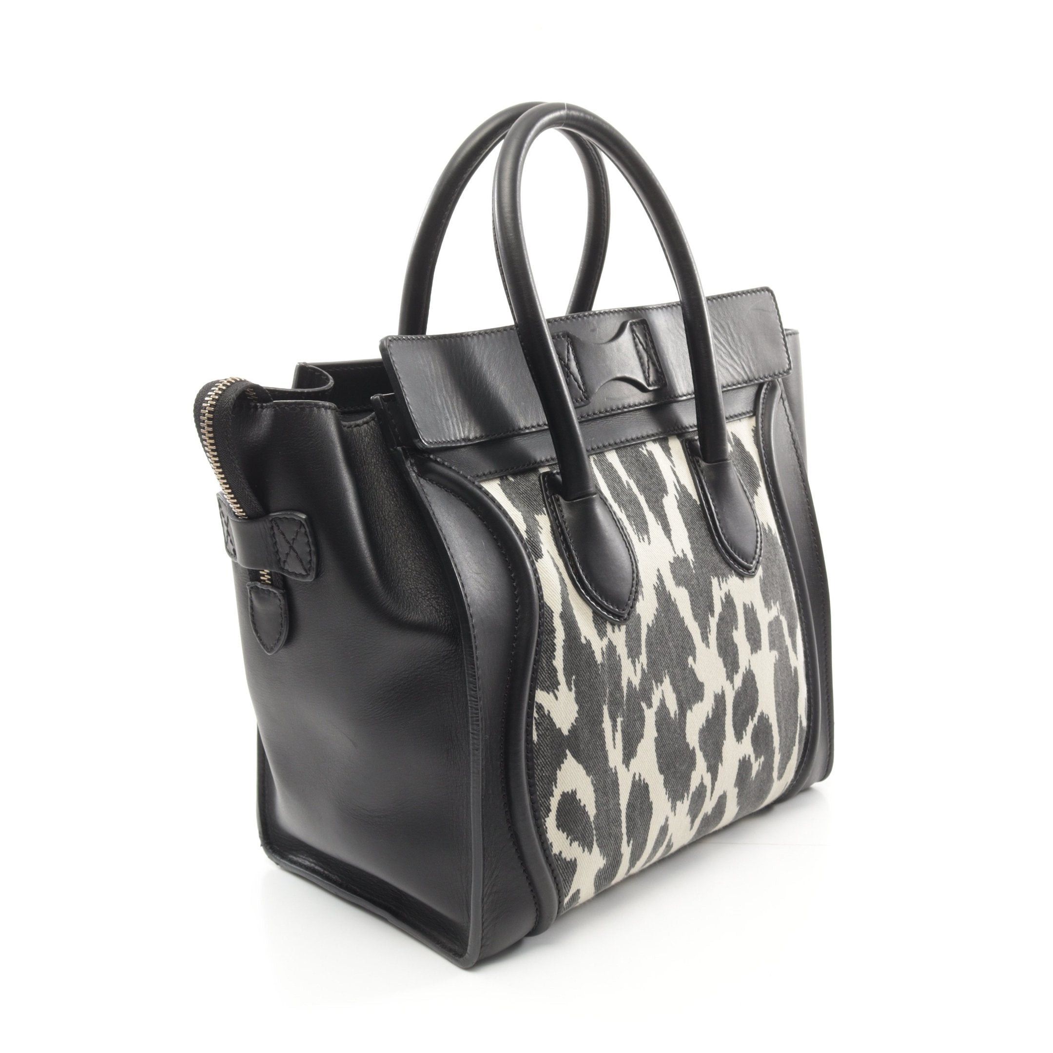 Celine Celine Luggage Mini Shopper Handbag Leopard Canvas Leather Black White Size ONE SIZE - 2 Thumbnail