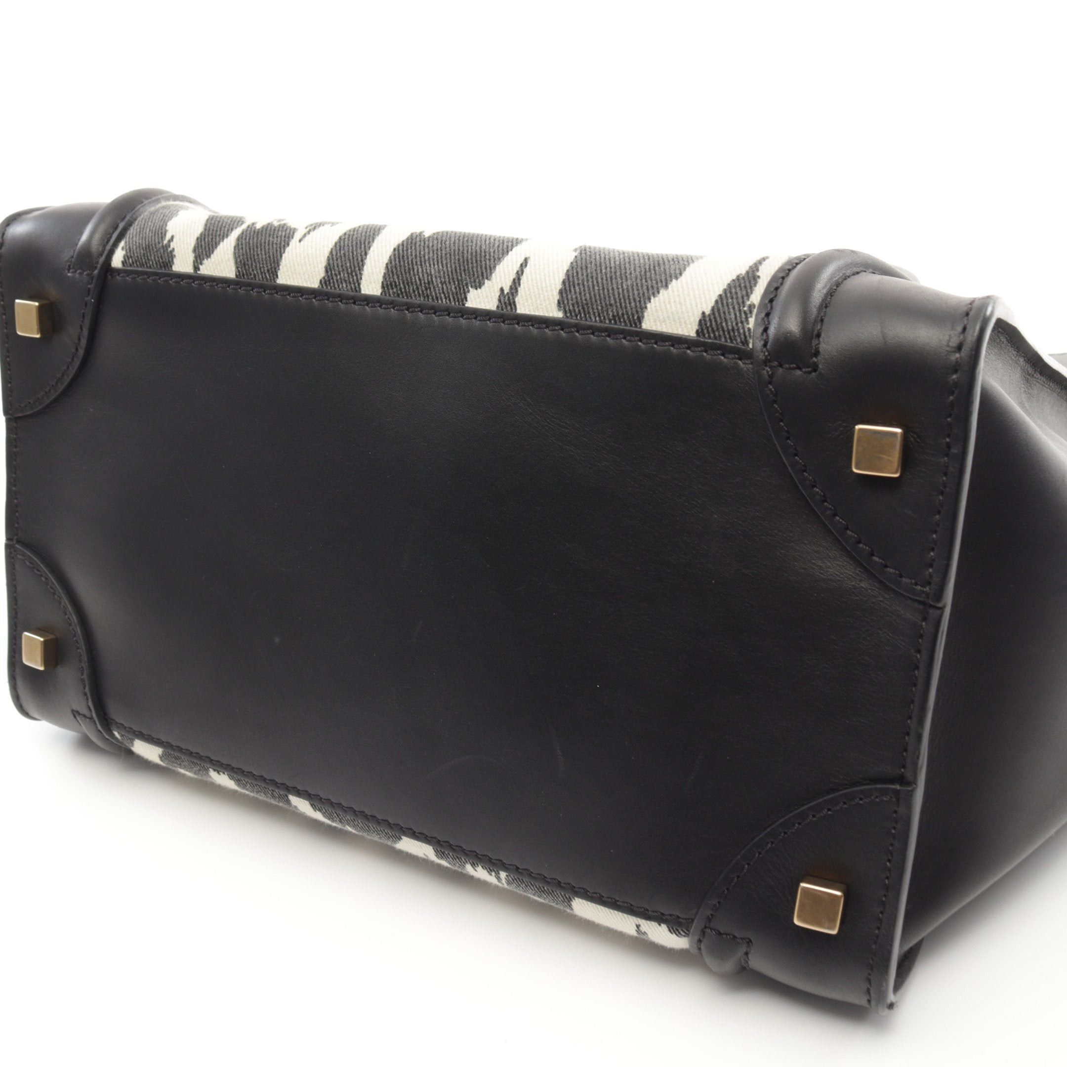 Celine Celine Luggage Mini Shopper Handbag Leopard Canvas Leather Black White Size ONE SIZE - 7 Thumbnail