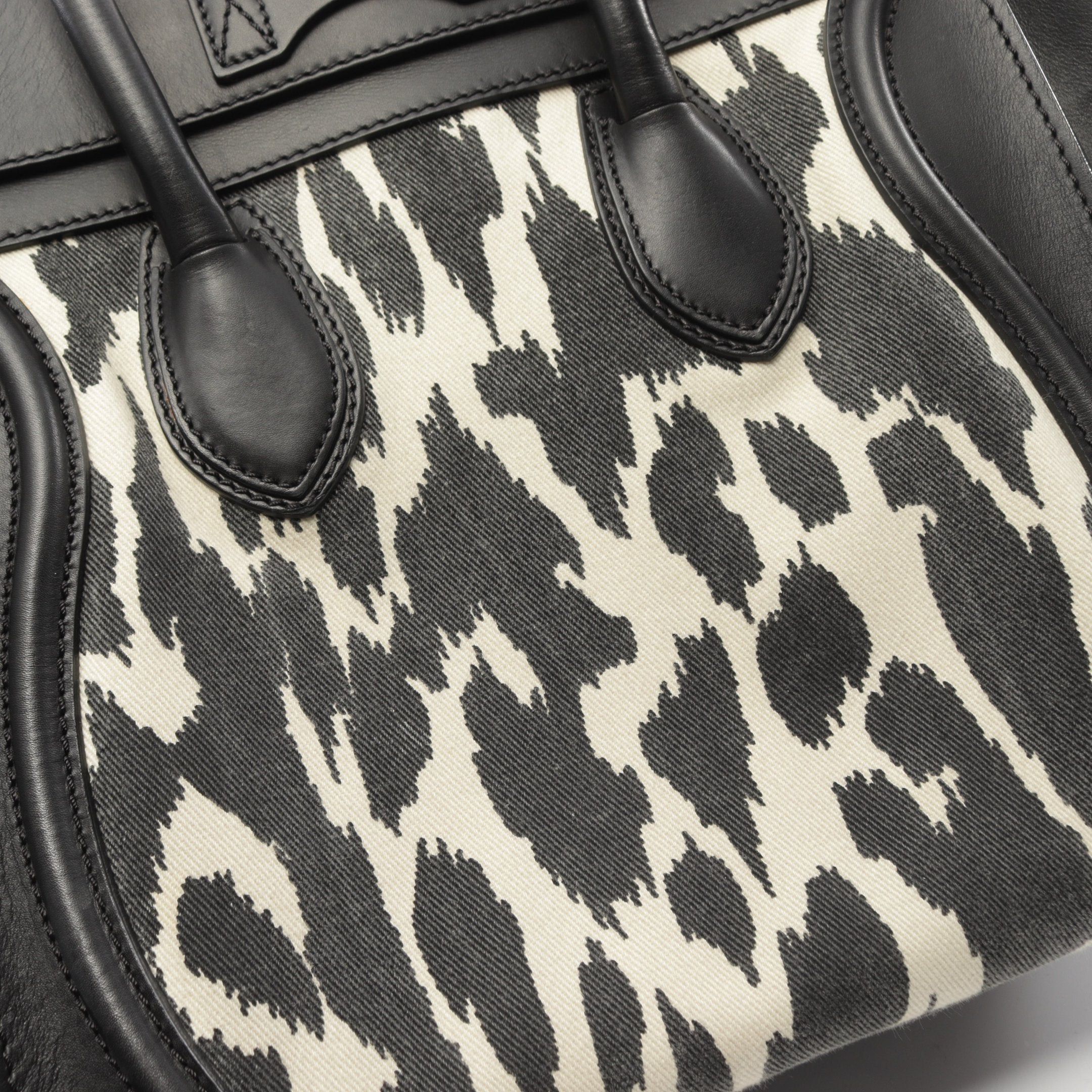 Celine Celine Luggage Mini Shopper Handbag Leopard Canvas Leather Black White Size ONE SIZE - 9 Thumbnail