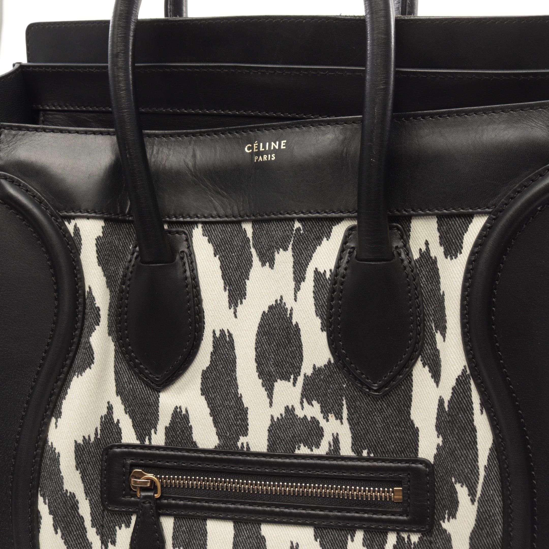 Celine Celine Luggage Mini Shopper Handbag Leopard Canvas Leather Black White Size ONE SIZE - 11 Thumbnail
