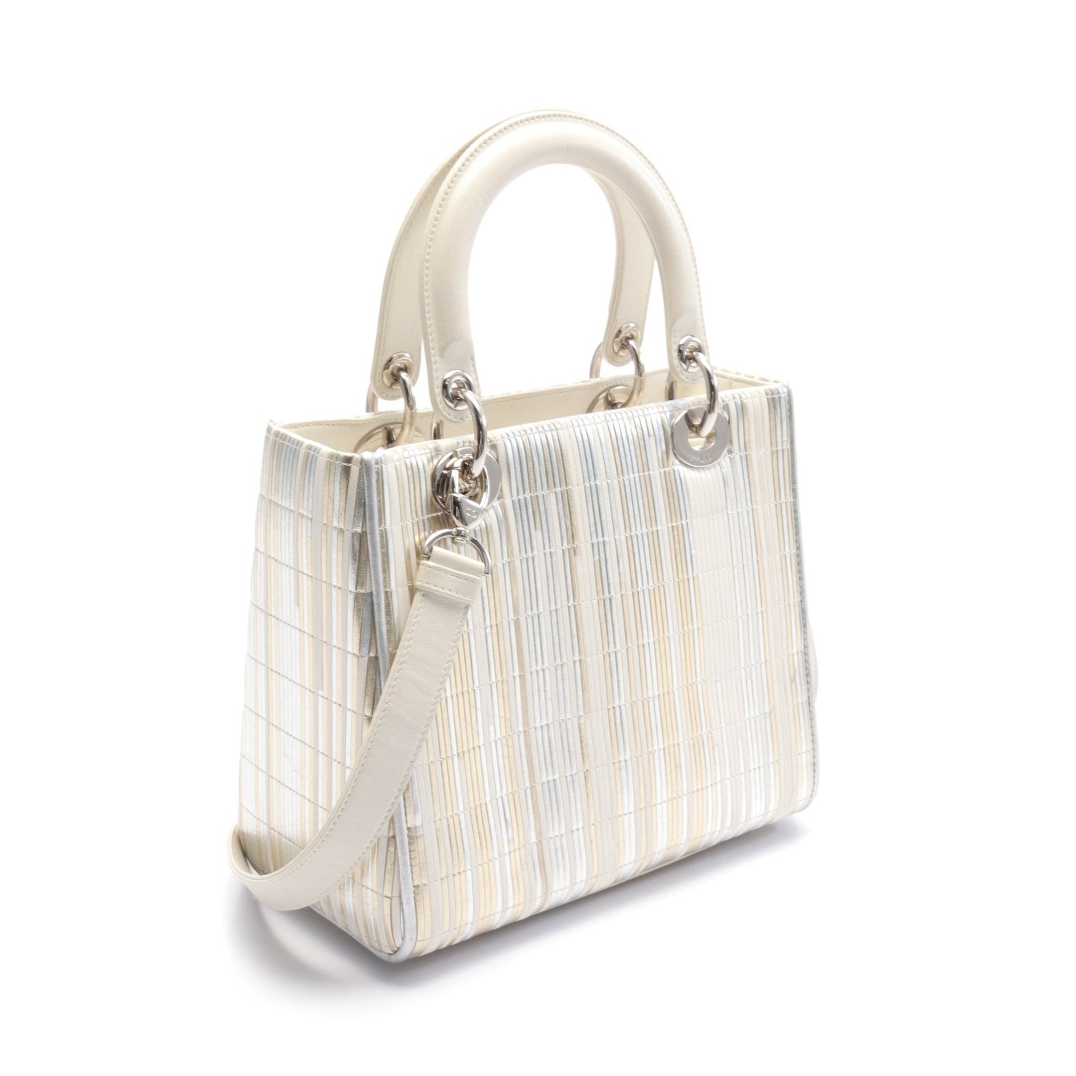 Dior Dior Lady Dior Handbag Leather Off White Silver Gold Size ONE SIZE - 2 Thumbnail
