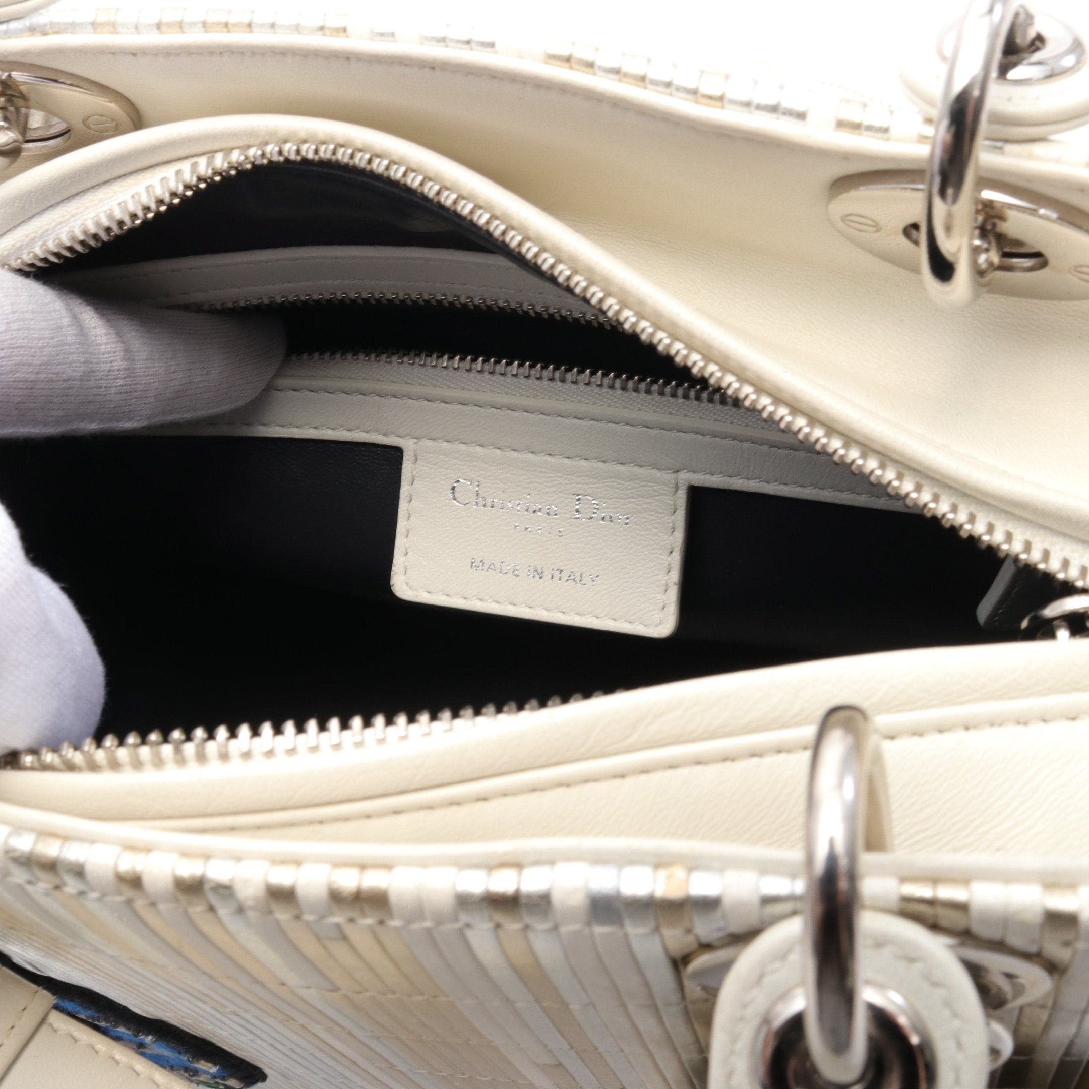Dior Dior Lady Dior Handbag Leather Off White Silver Gold Size ONE SIZE - 4 Thumbnail