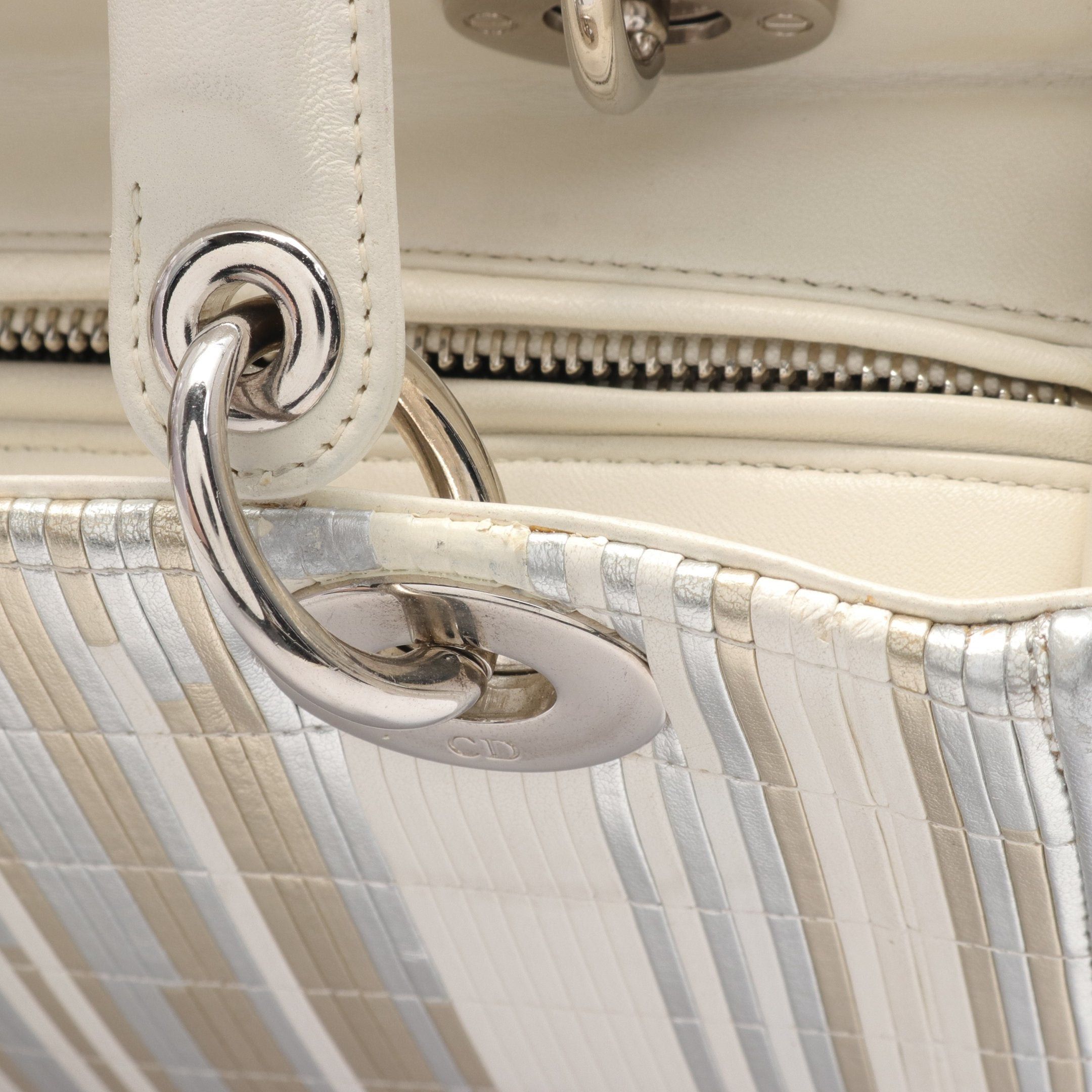 Dior Dior Lady Dior Handbag Leather Off White Silver Gold Size ONE SIZE - 10 Thumbnail