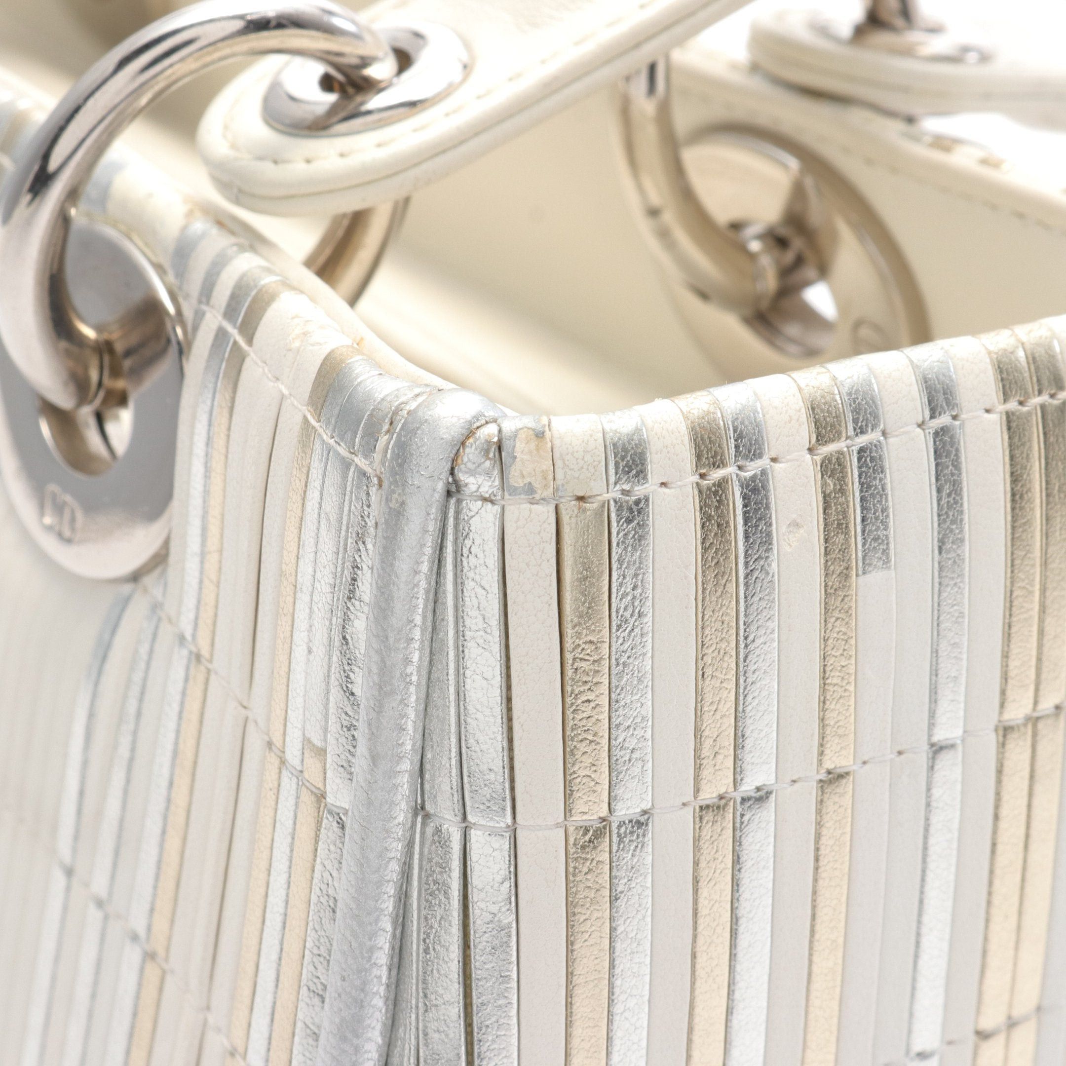Dior Dior Lady Dior Handbag Leather Off White Silver Gold Size ONE SIZE - 9 Thumbnail