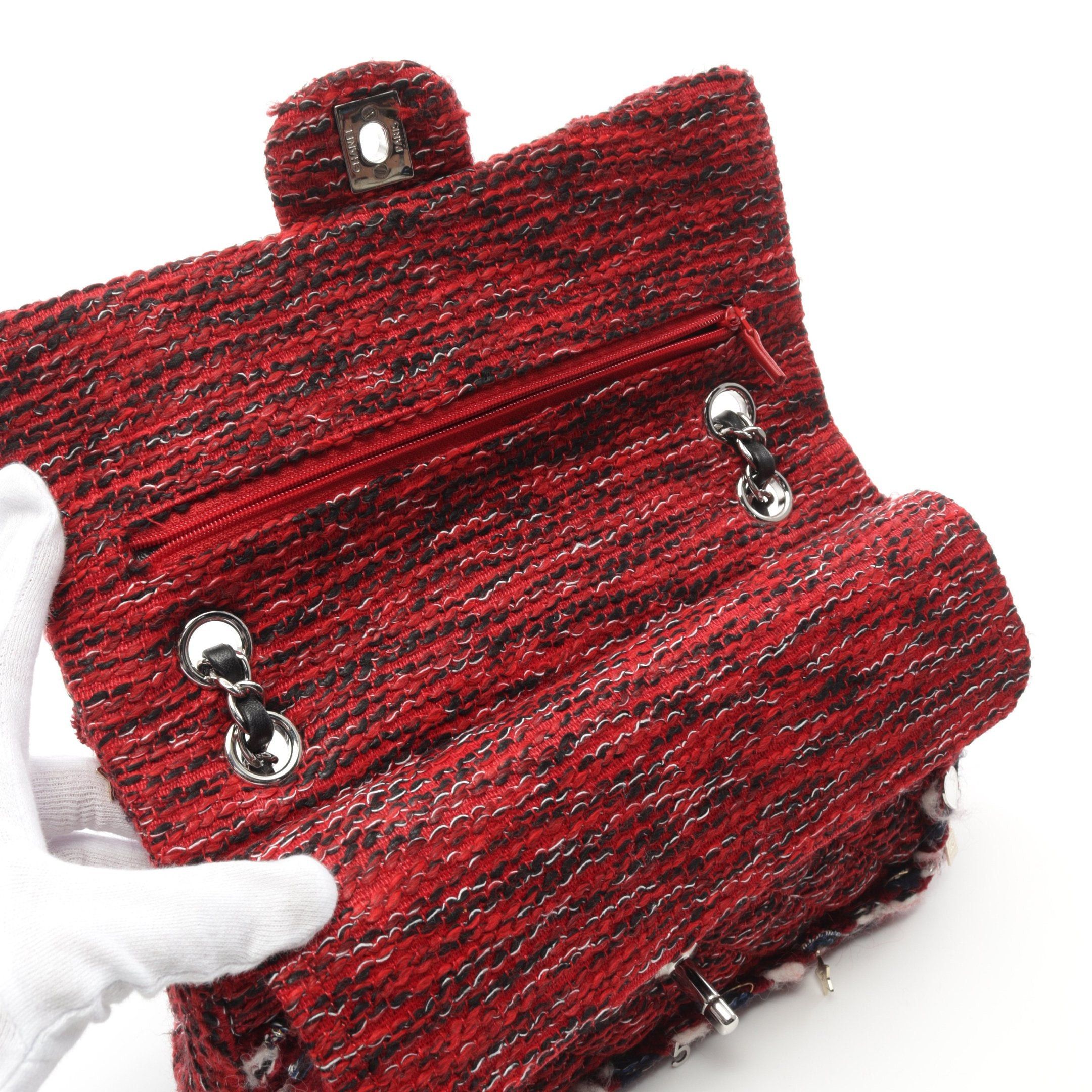 Chanel Chanel Matelasse Double Flap Chain Shoulder Bag Tweed Red Silver Hardware Size ONE SIZE - 6 Thumbnail