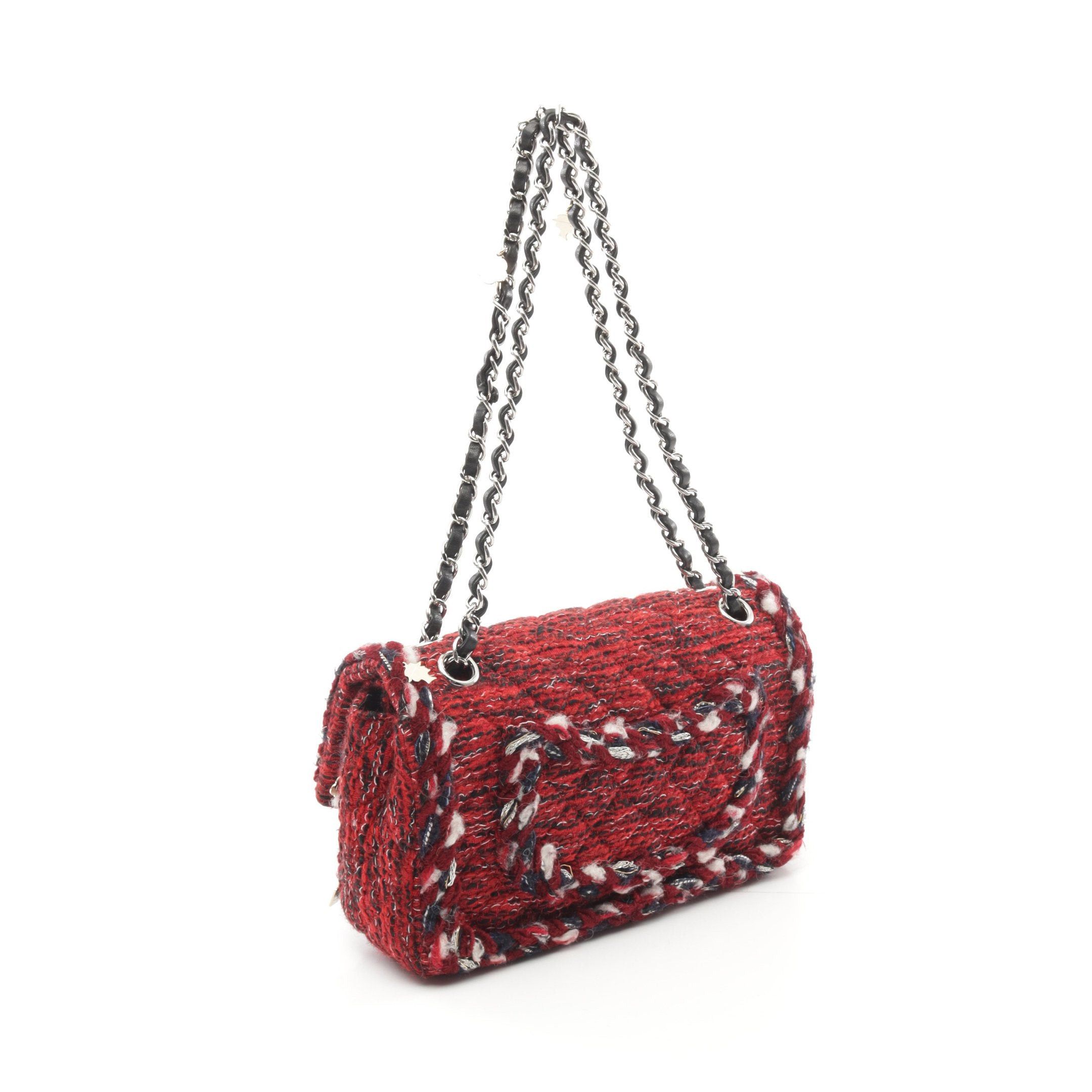 Chanel Chanel Matelasse Double Flap Chain Shoulder Bag Tweed Red Silver Hardware Size ONE SIZE - 2 Thumbnail