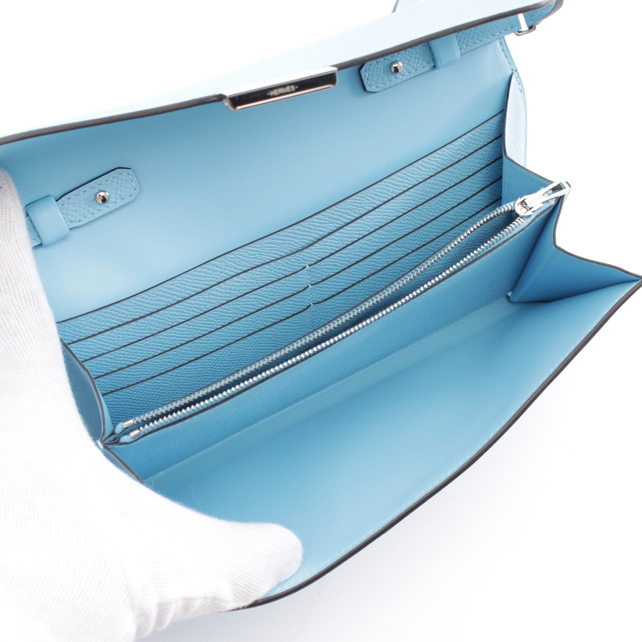 Hermes Hermes Constance Long Too Go Celeste Shoulder Wallet Veau Epsom Light Blue Silver Hardware Double Engraved Size ONE SIZE - 3 Thumbnail