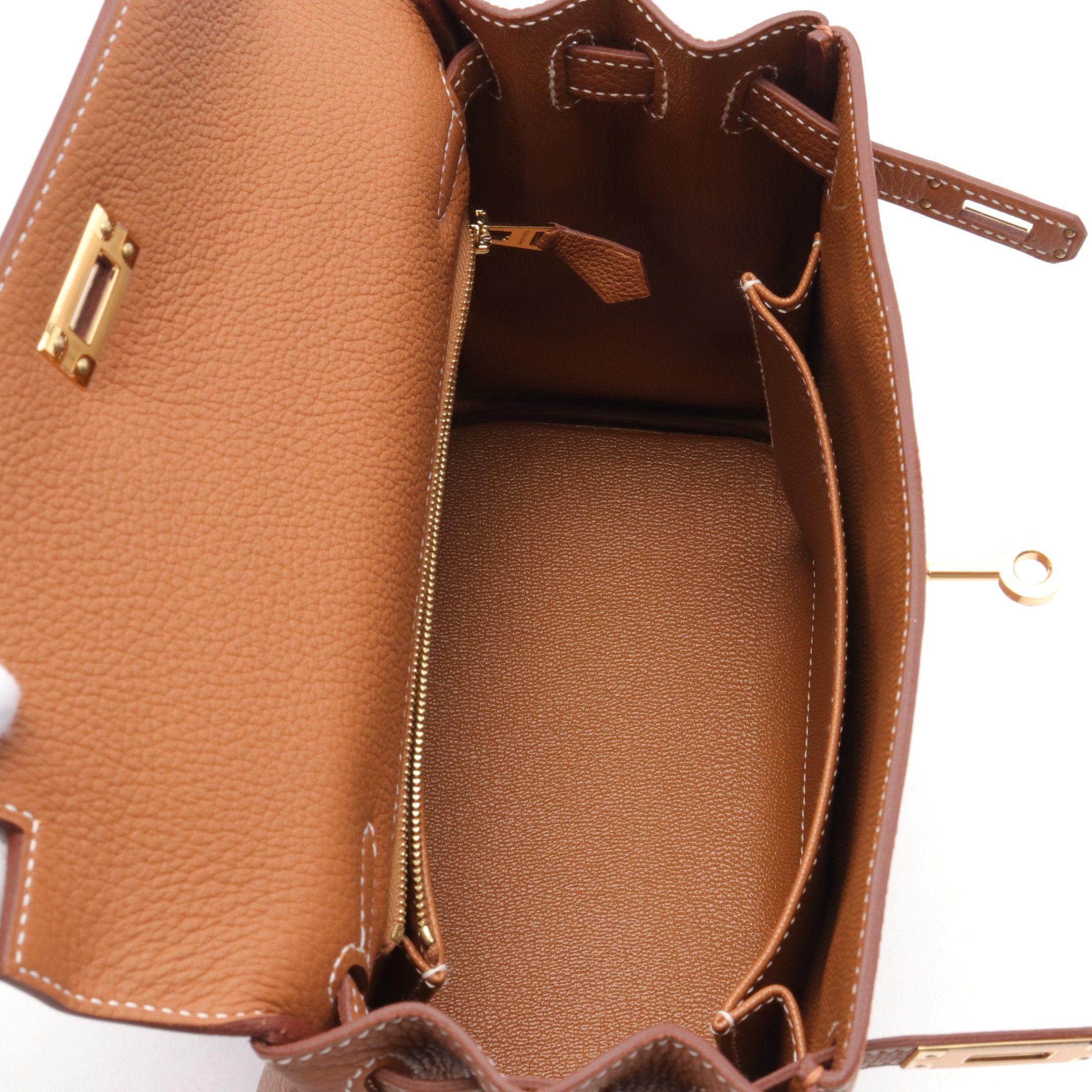 Hermes Hermes Kelly 25 Gold Handbag Togo Brown Hardware Double Engraved Size ONE SIZE - 3 Thumbnail
