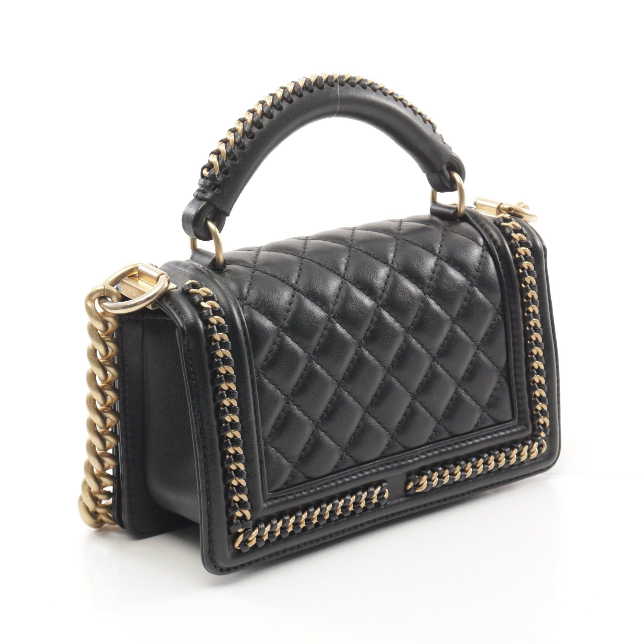 Chanel Chanel Boy Chanel Top Handle Flap Chain Shoulder Bag Lambskin Black Gold Hardware Size ONE SIZE - 2 Thumbnail