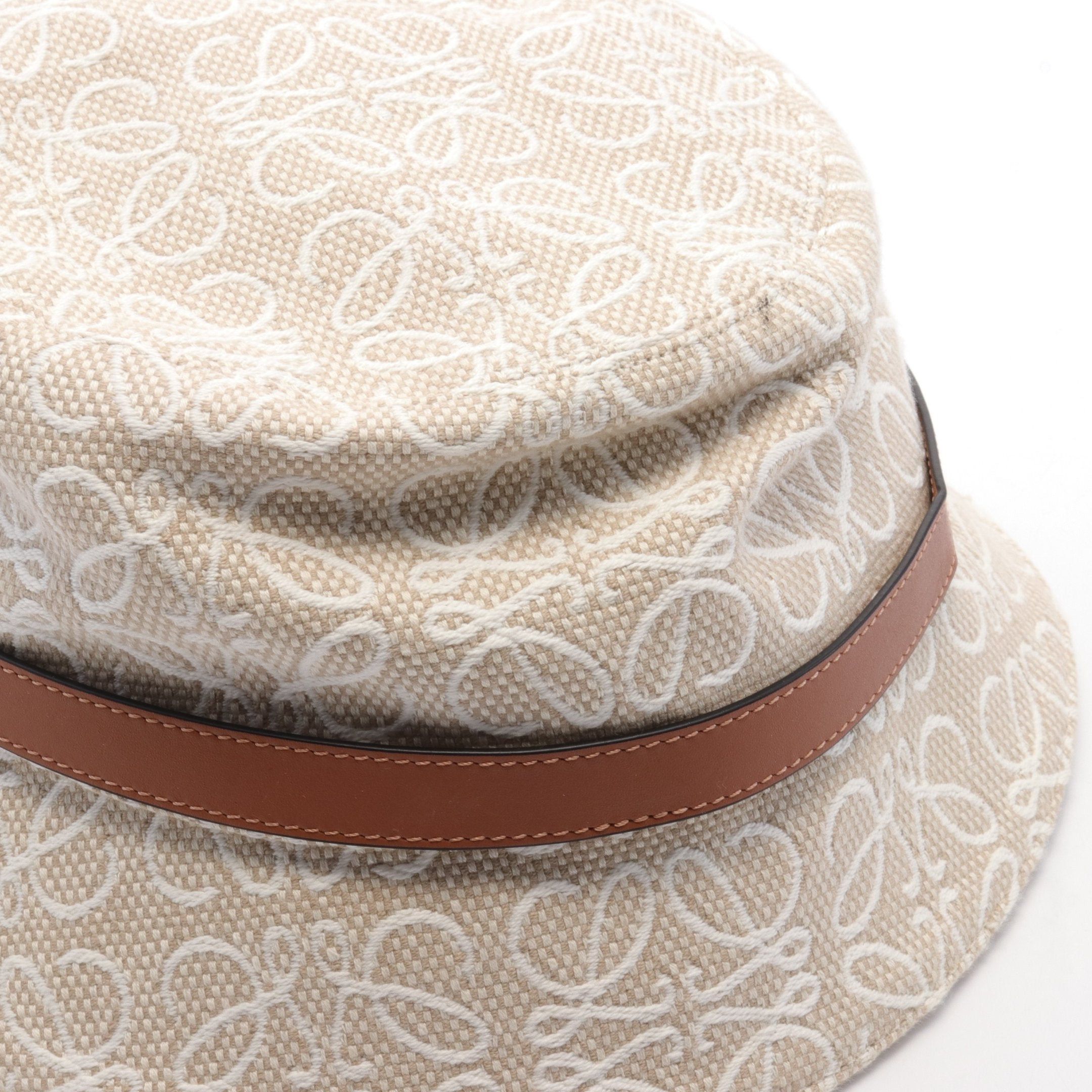 Loewe Loewe Anagram Jacquard Bucket Hat Cotton Leather Beige Size ONE SIZE - 7 Thumbnail