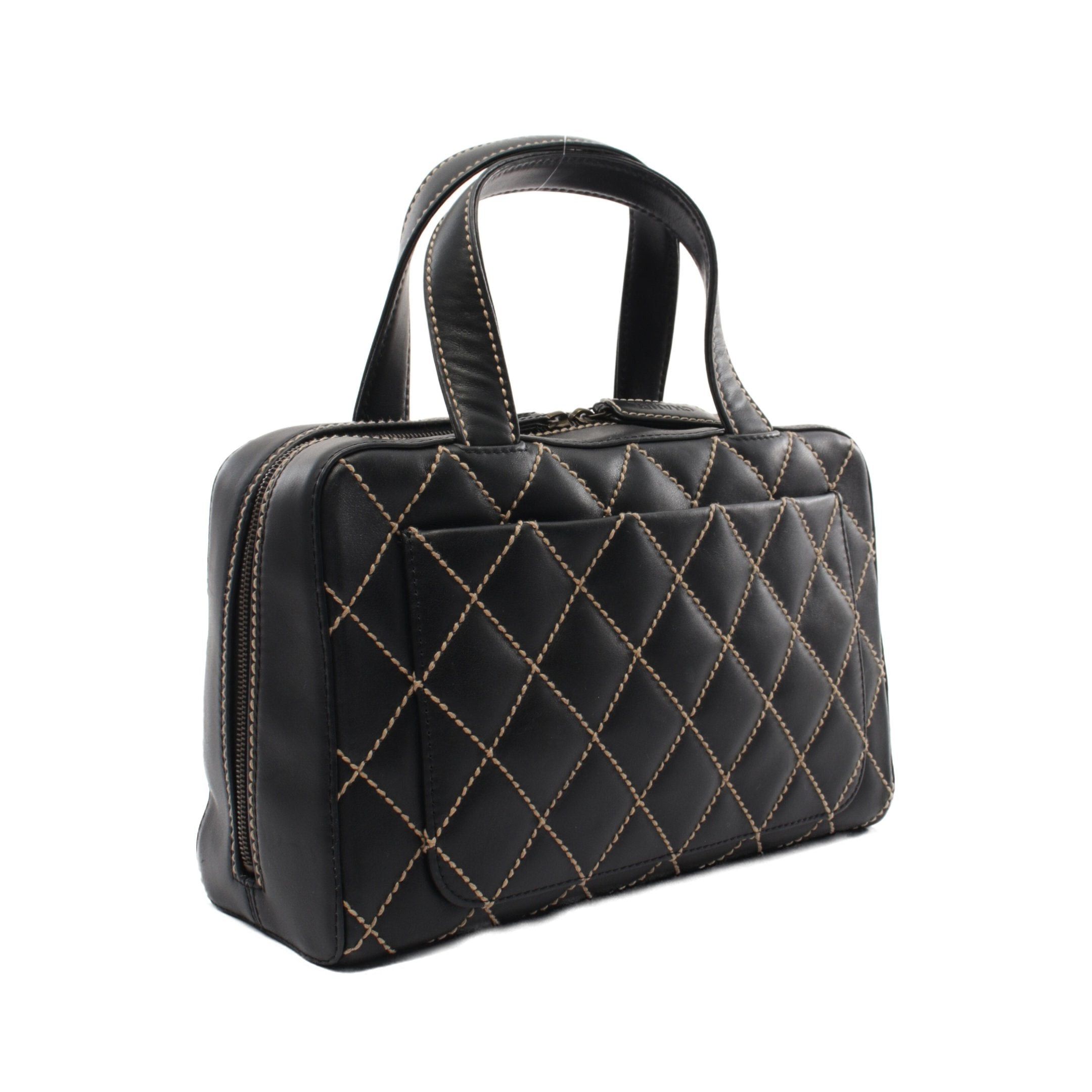 Chanel Chanel Wild Stitch Handbag Mini Boston Bag Leather Black Antique Gold Hardware Size ONE SIZE - 2 Thumbnail