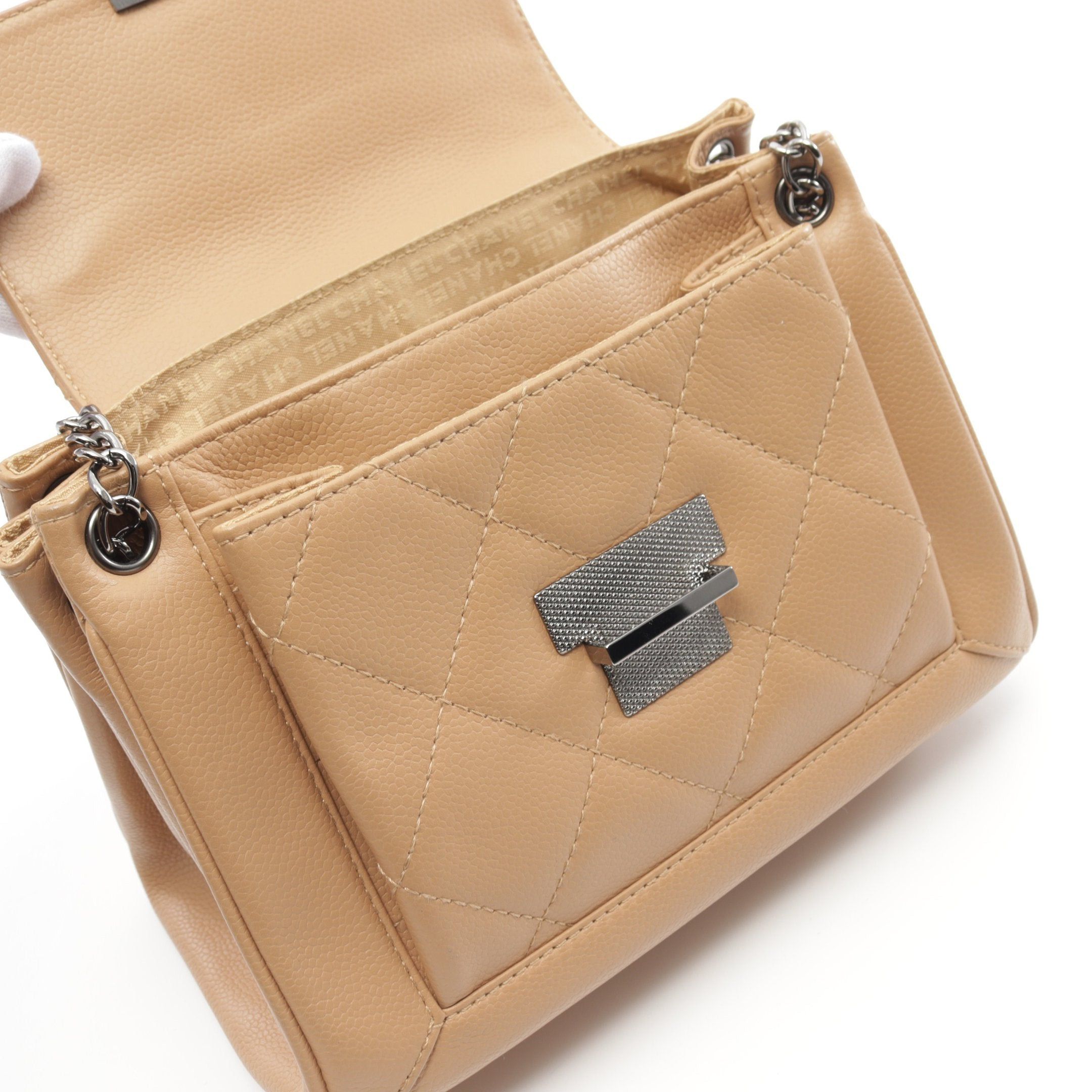 Chanel Chanel 2.55 Wild Stitch Chain Handbag Caviar Skin Beige Silver Hardware Size ONE SIZE - 9 Thumbnail