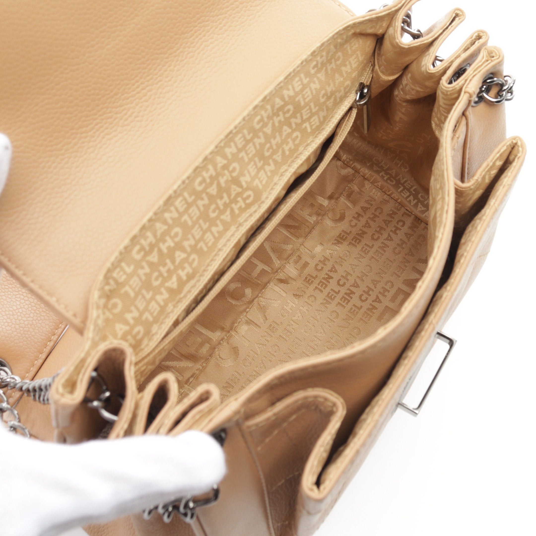 Chanel Chanel 2.55 Wild Stitch Chain Handbag Caviar Skin Beige Silver Hardware Size ONE SIZE - 3 Thumbnail