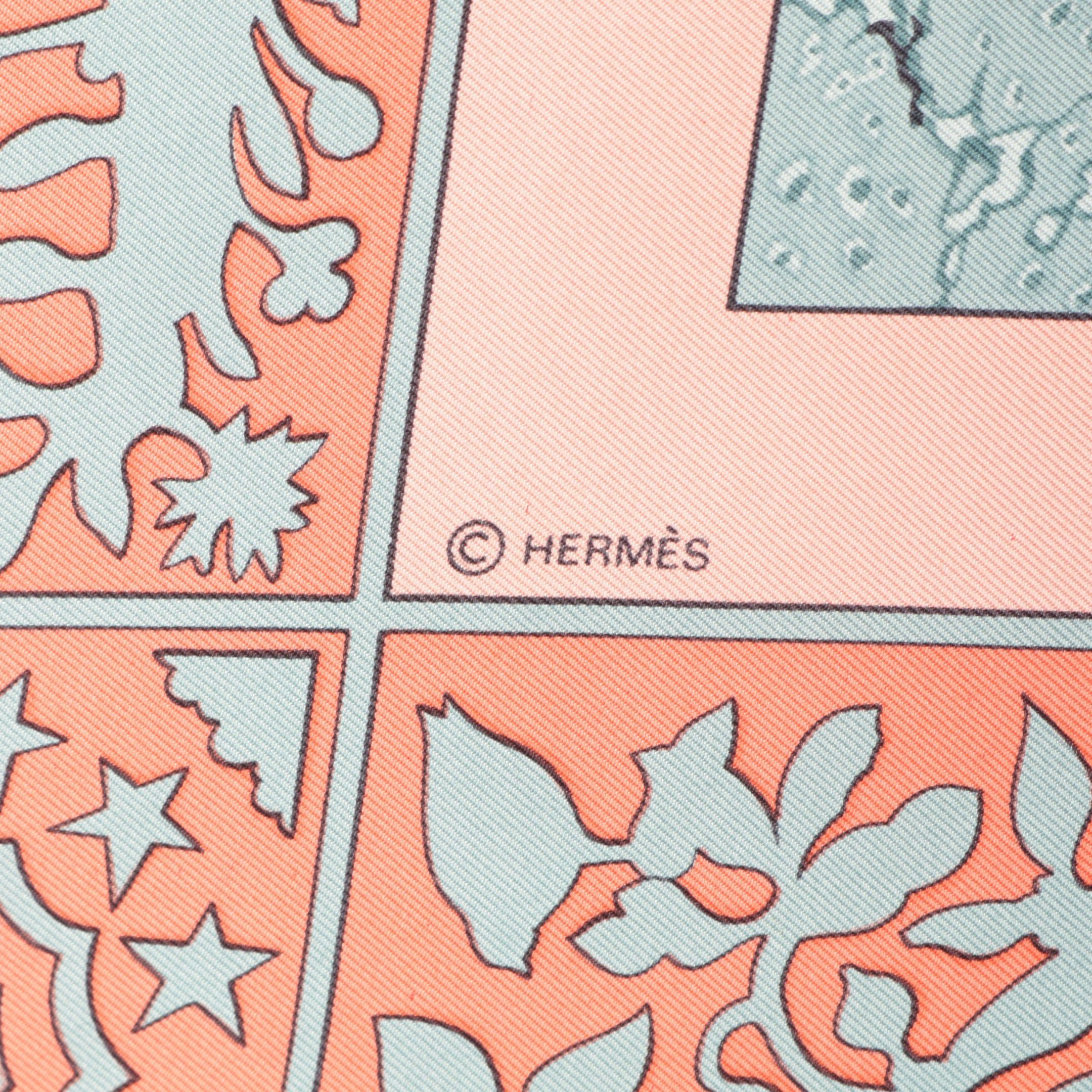 Hermes Hermes Carres 90 Early America Scarf Silk Coral Orange Multicolor Size ONE SIZE - 2 Thumbnail