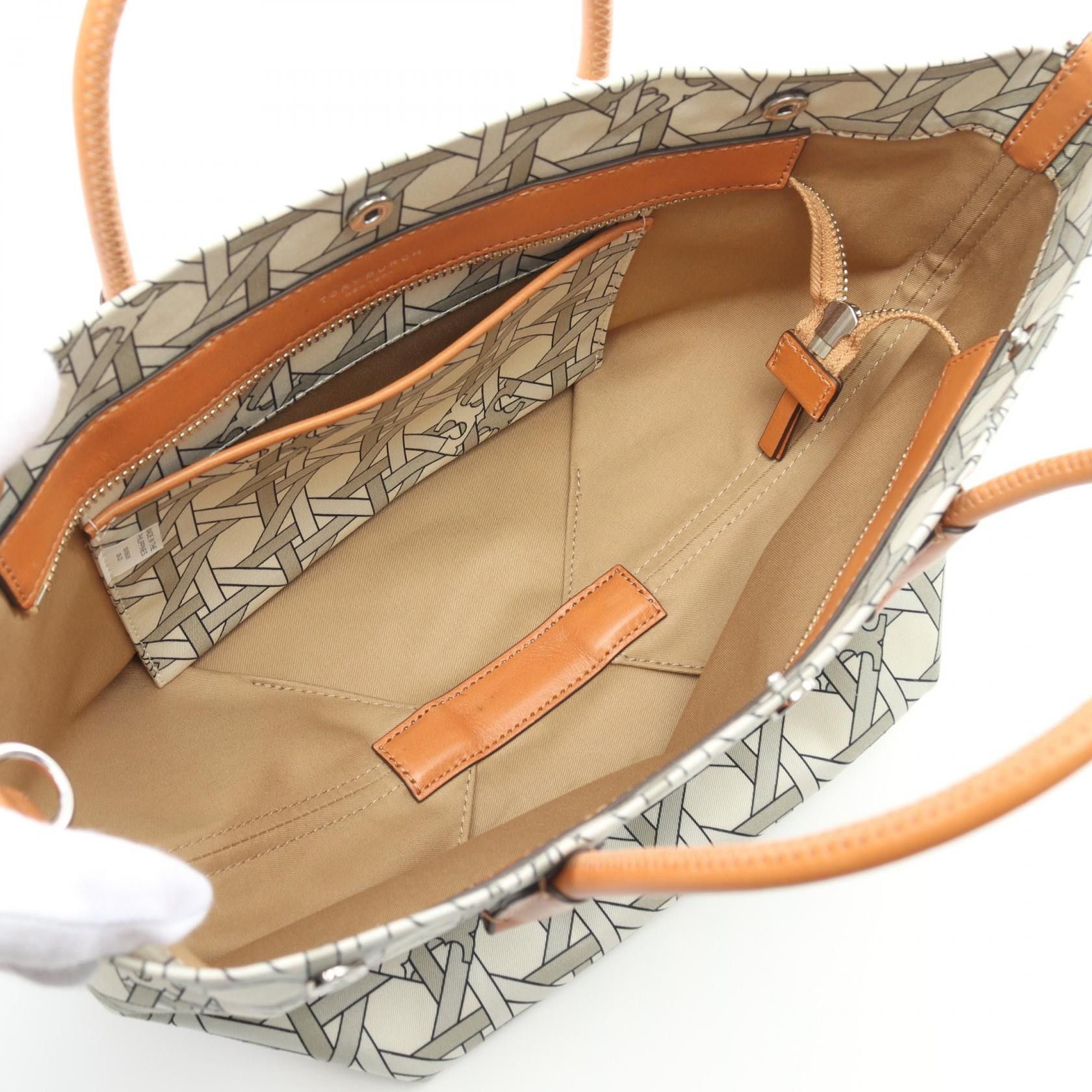 Tory Burch Tory Burch Basket Weave Handbag Tote Bag Canvas Leather Beige Brown Multicolor Size ONE SIZE - 3 Thumbnail