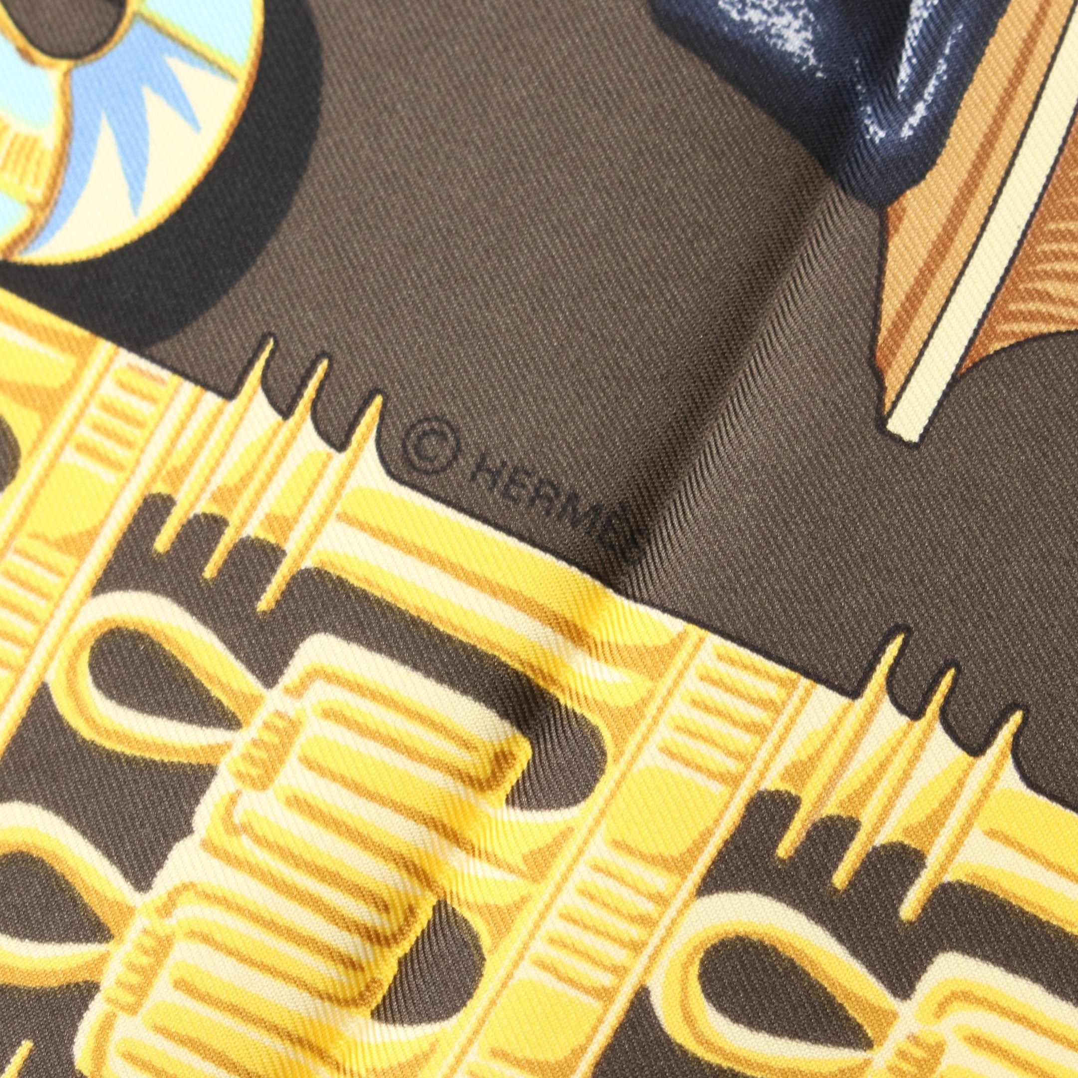 Hermes Hermes Carres 90 Tutankhamun Scarf Silk Gray Brown Multicolor Size ONE SIZE - 2 Thumbnail