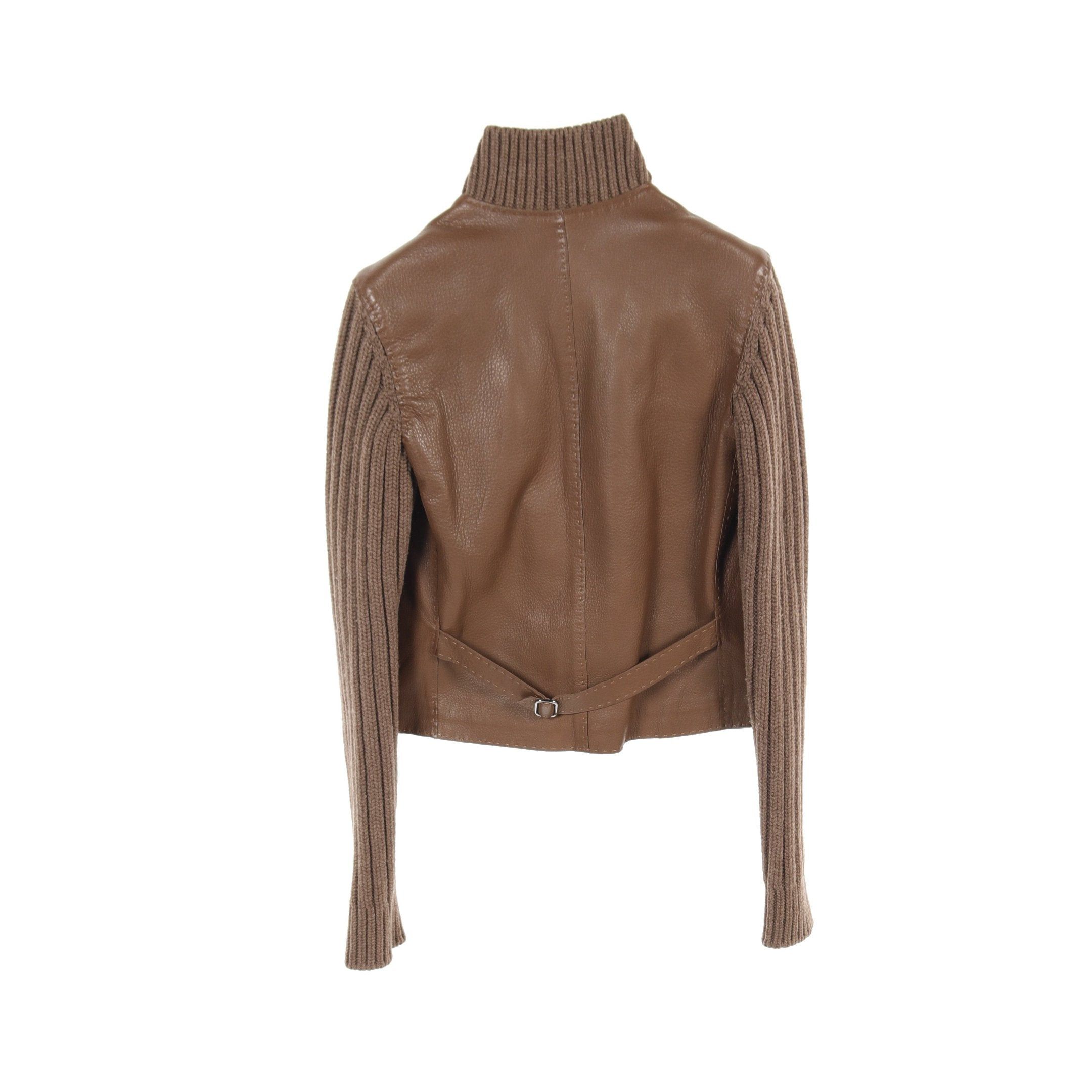 Hermes Hermes Leather Jacket Deerskin Wool Cashmere Brown Knit Switching Size ONE SIZE - 2 Thumbnail