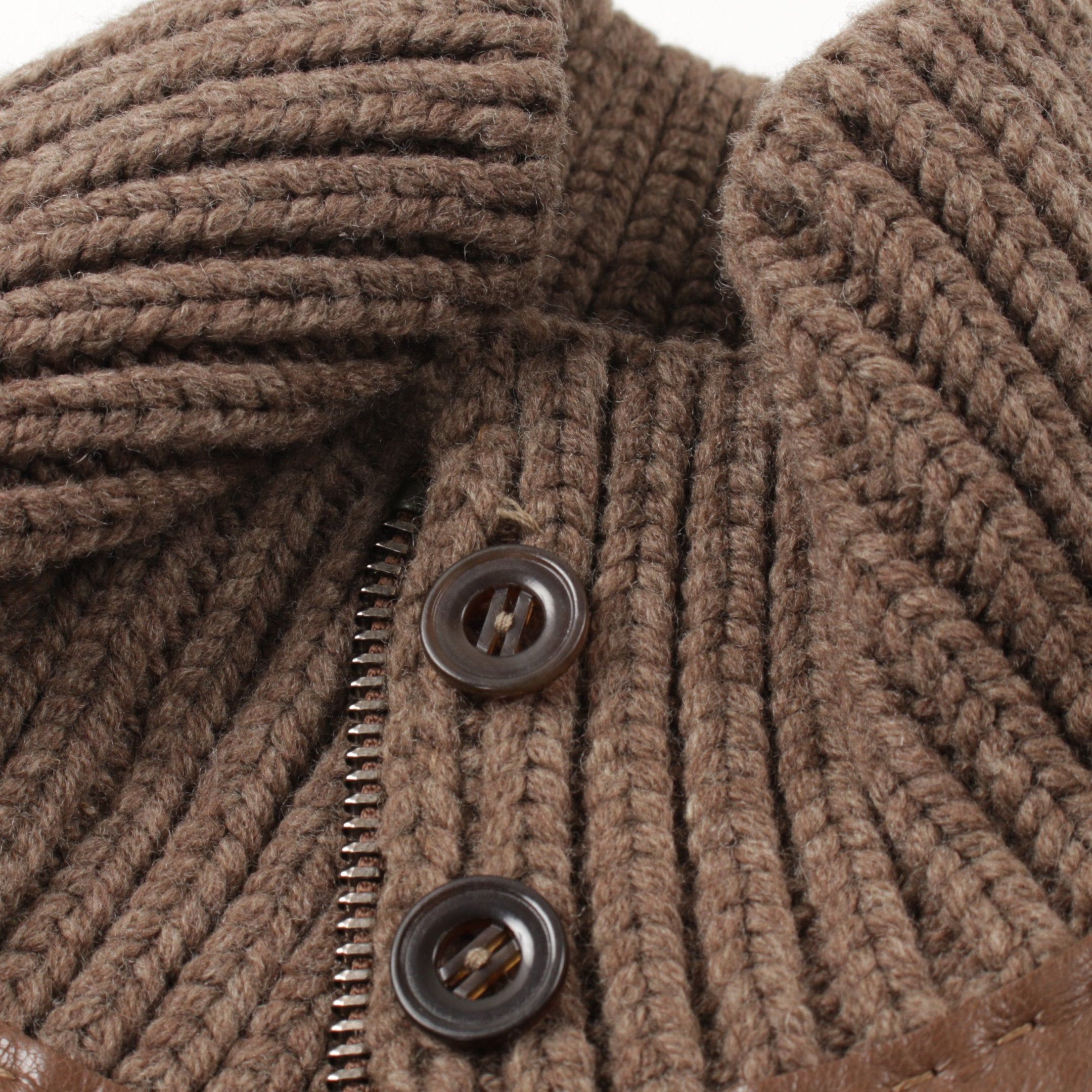 Hermes Hermes Leather Jacket Deerskin Wool Cashmere Brown Knit Switching Size ONE SIZE - 9 Thumbnail