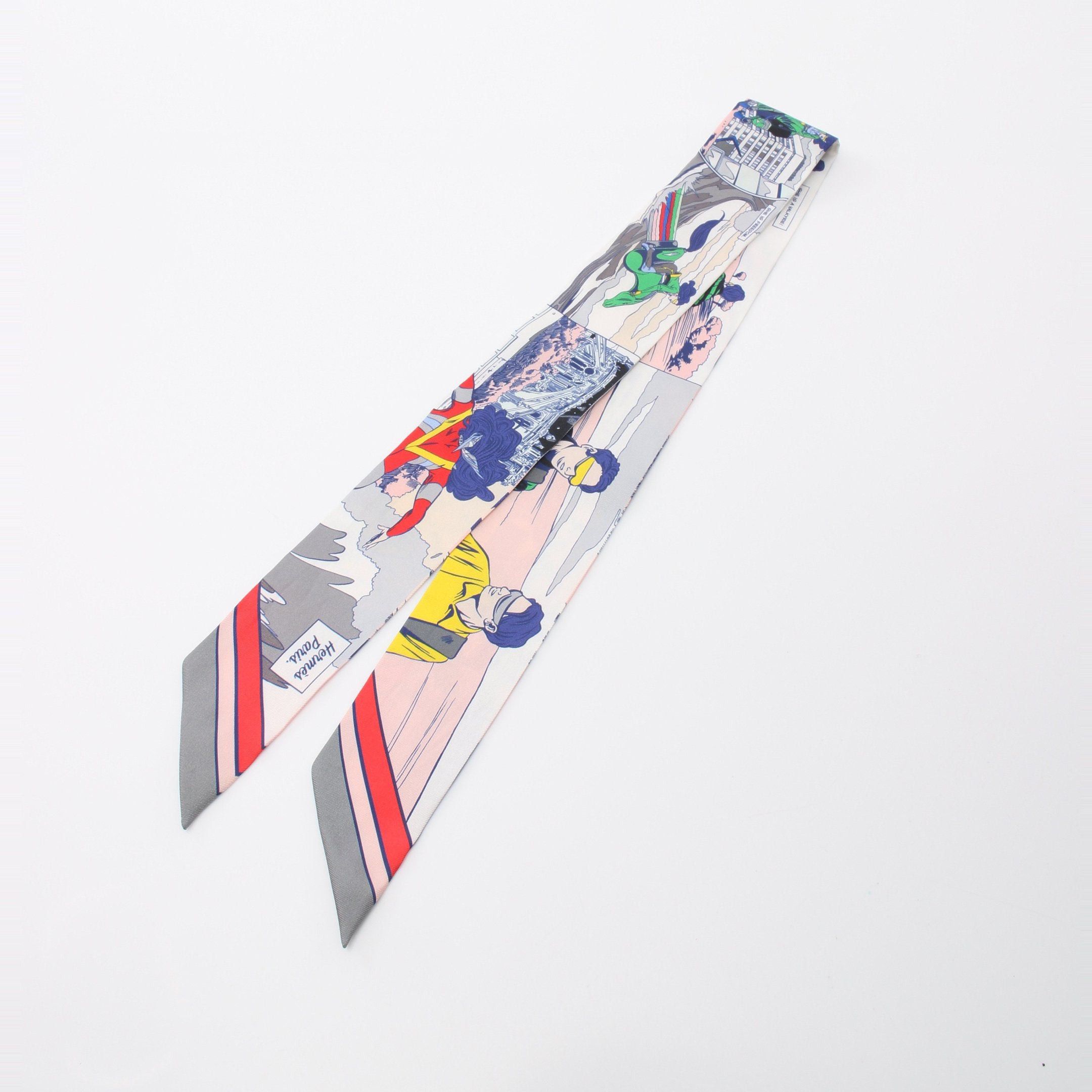 Hermes Hermes Twilly Wow Ribbon Scarf Silk White Multicolor Size ONE SIZE - 4 Thumbnail