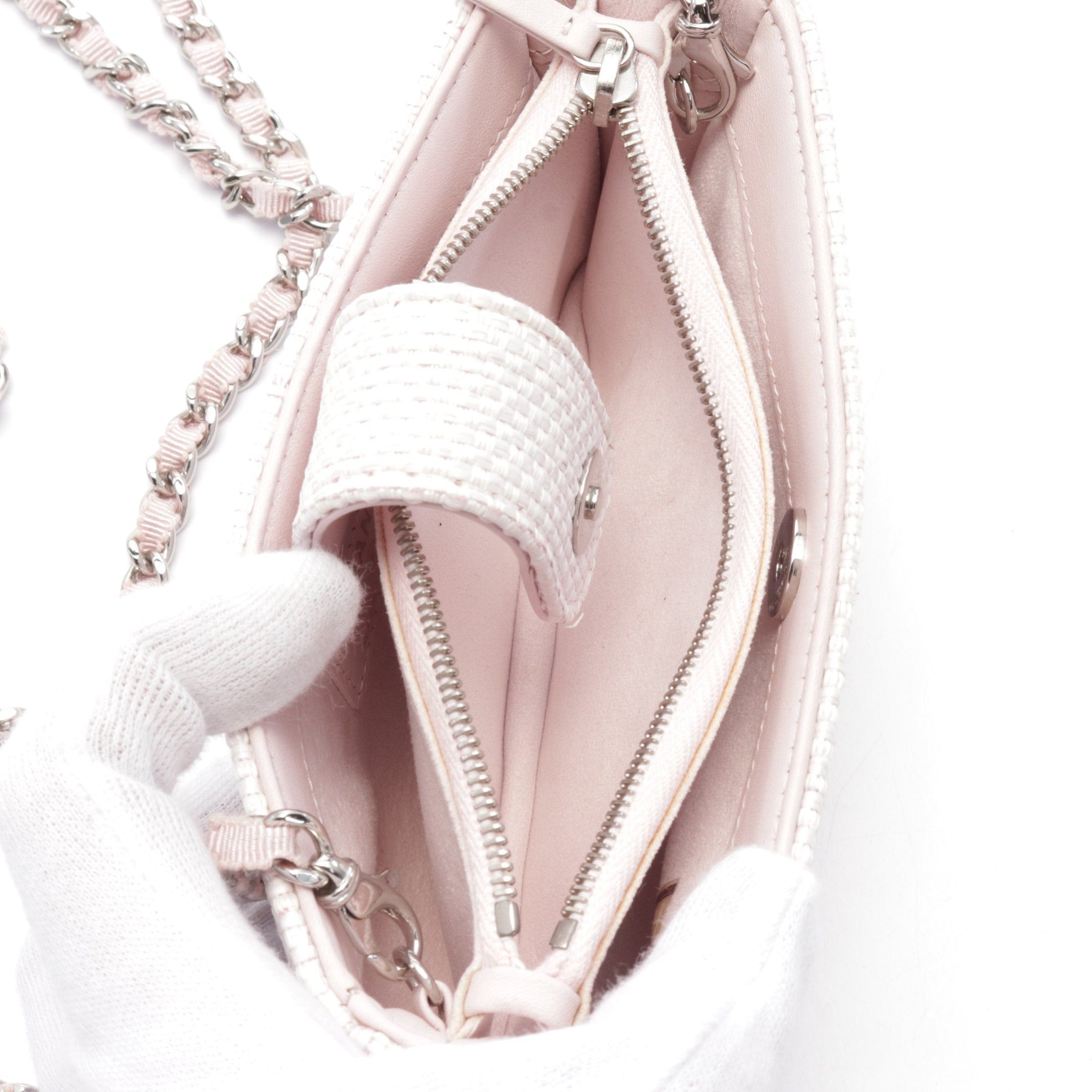 Chanel Chanel Deauville Mini Chain Shoulder Bag Raffia Light Pink Silver Hardware Size ONE SIZE - 3 Thumbnail