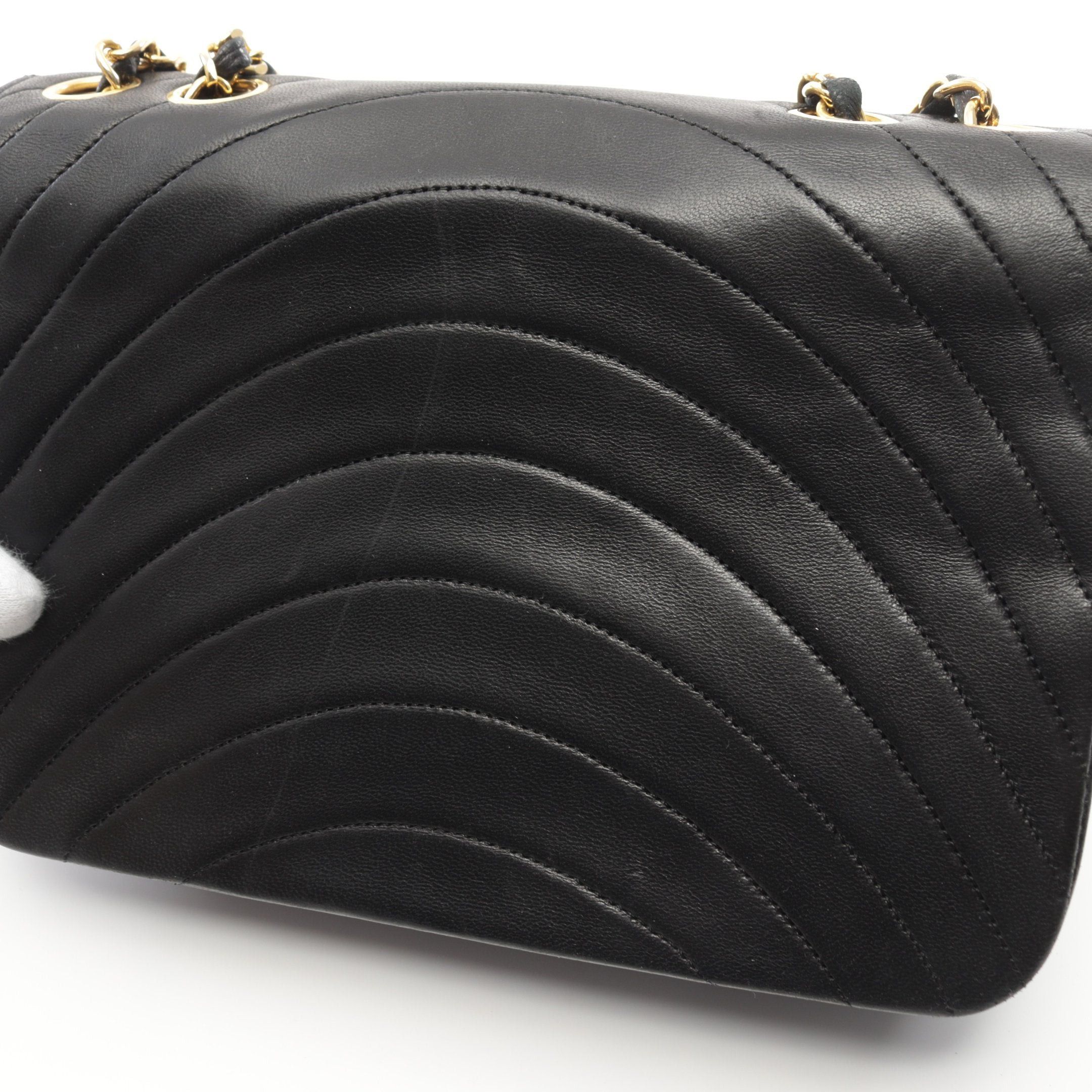 Chanel Chanel Mademoiselle Double Chain Shoulder Bag Lambskin Black Gold Hardware Size ONE SIZE - 10 Thumbnail
