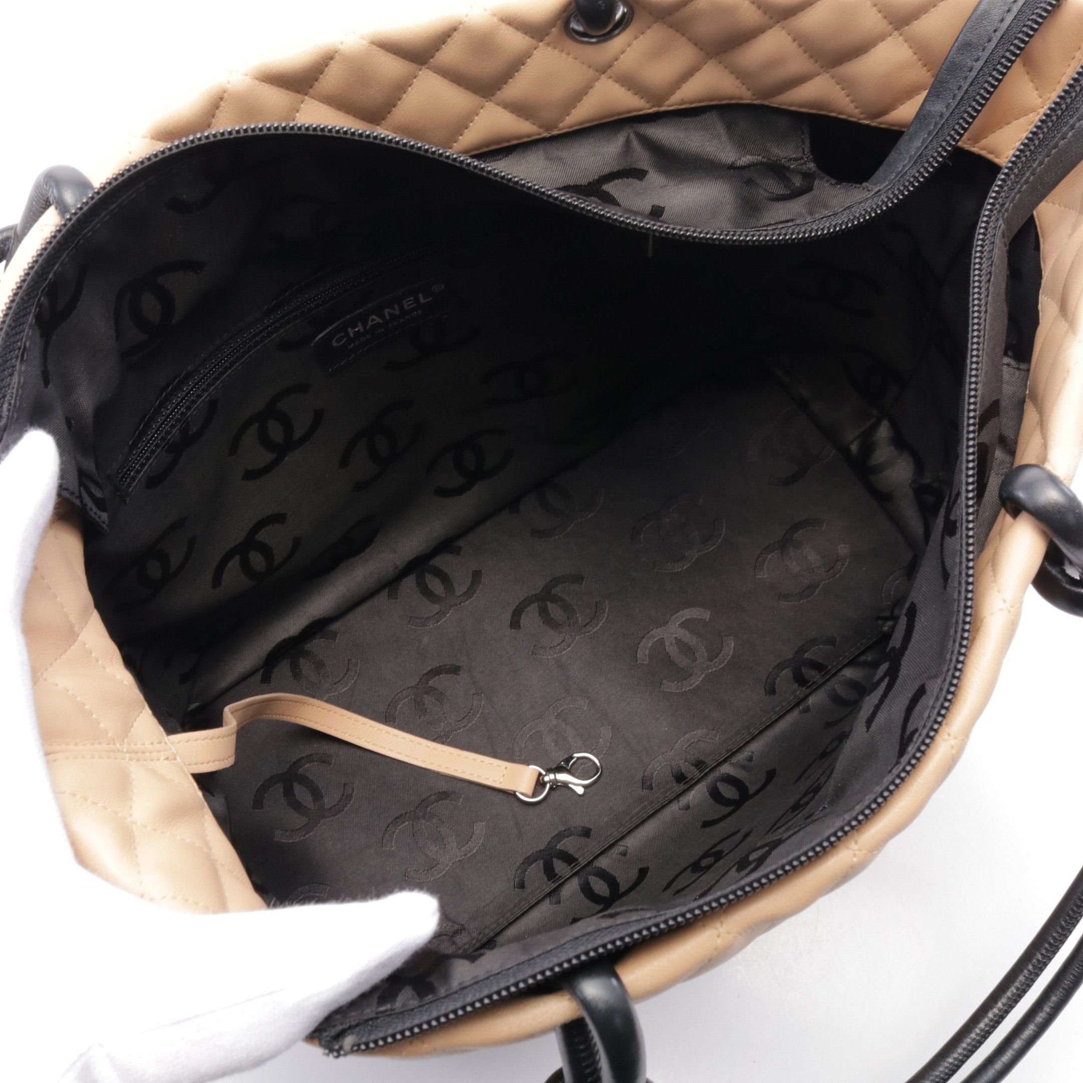 Chanel Chanel Cambon Line Large Shoulder Bag Tote Lambskin Beige Black Silver Hardware Size ONE SIZE - 3 Thumbnail