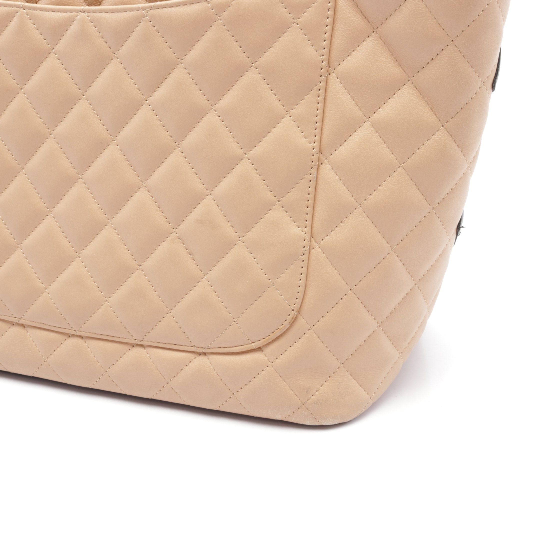 Chanel Chanel Cambon Line Large Shoulder Bag Tote Lambskin Beige Black Silver Hardware Size ONE SIZE - 8 Thumbnail