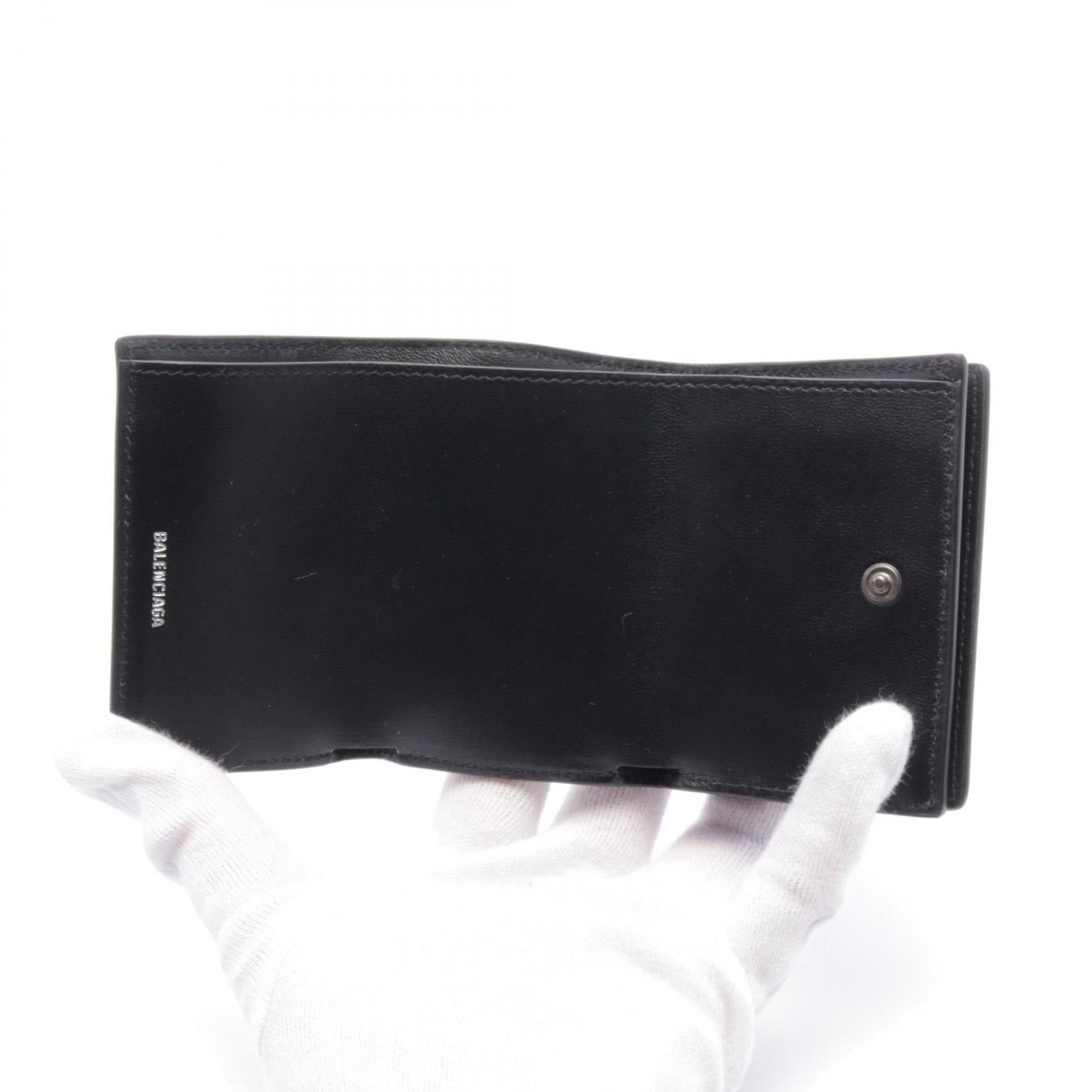 Balenciaga Cag Mini Wallet Trifold Leather Black