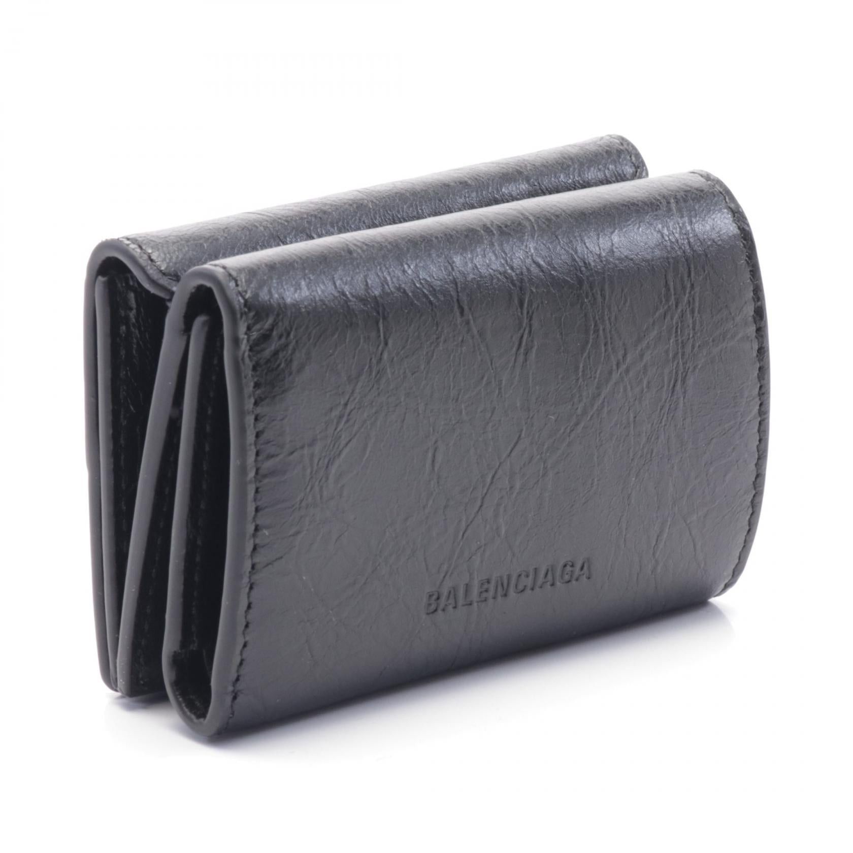 Balenciaga Cag Mini Wallet Trifold Leather Black