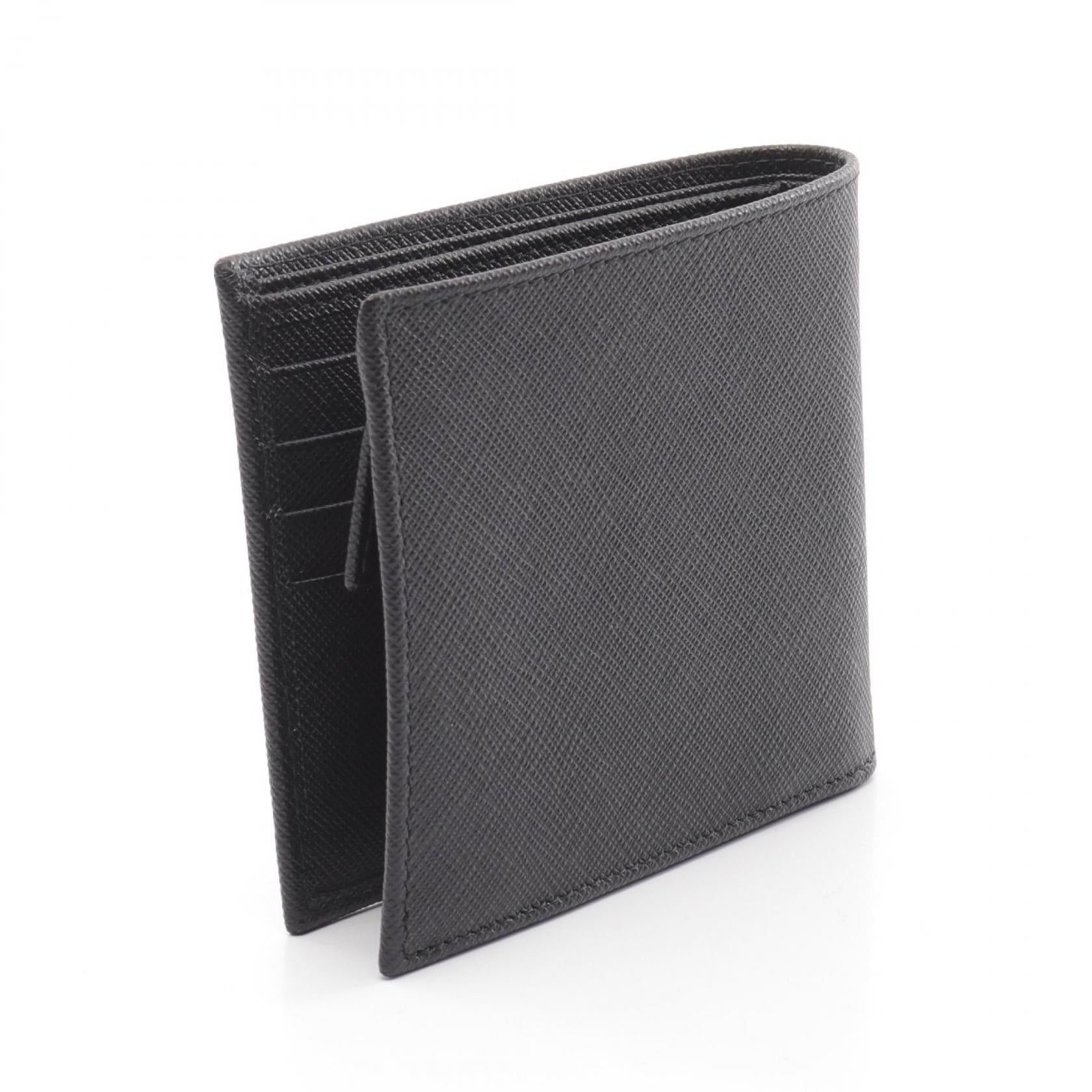 Prada Prada Sasaffiano Triang Bi-Fold Wallet Saffiano Leather Black Size ONE SIZE - 2 Thumbnail