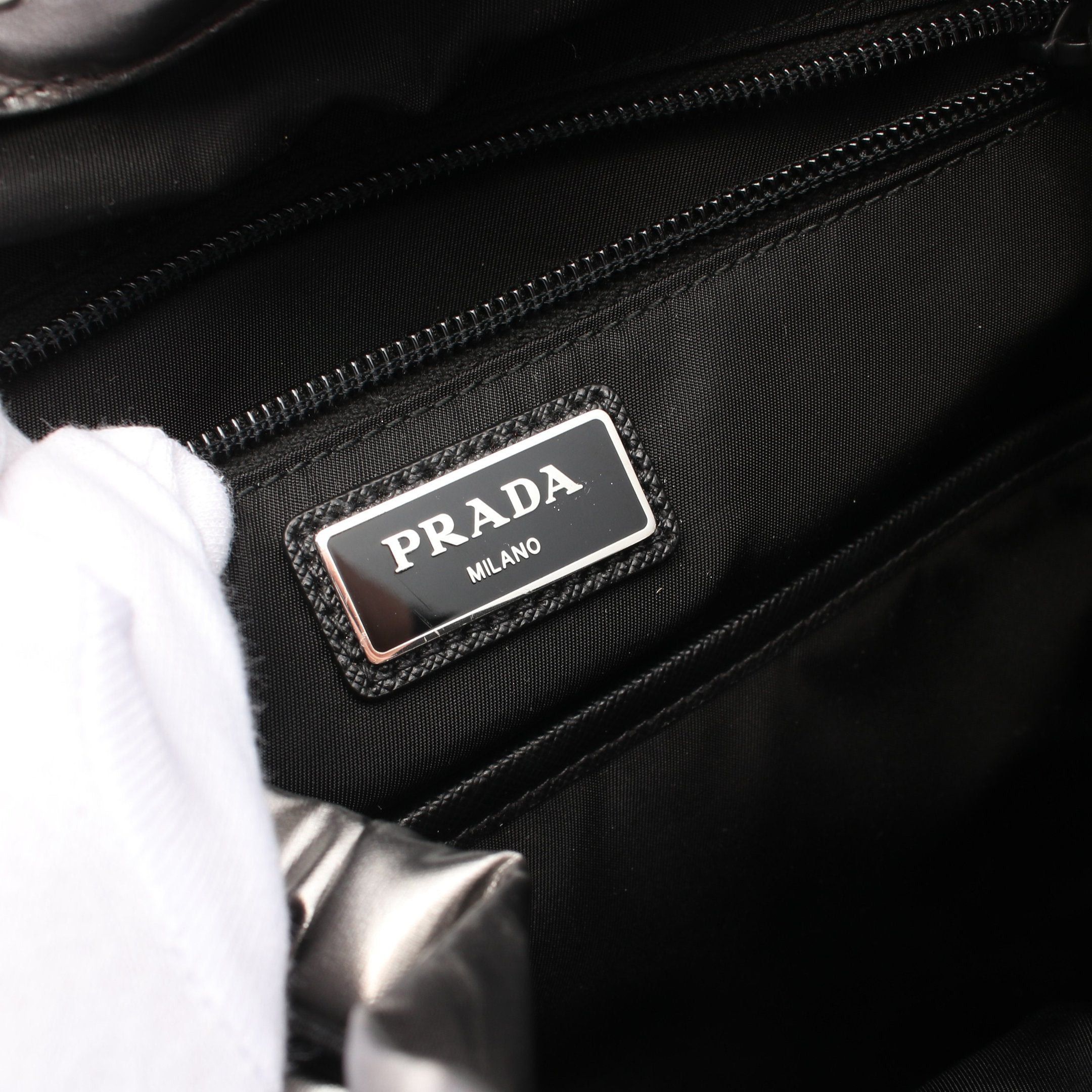Prada Prada Backpack Rucksack Coated Canvas Saffiano Leather Silver Size ONE SIZE - 4 Thumbnail