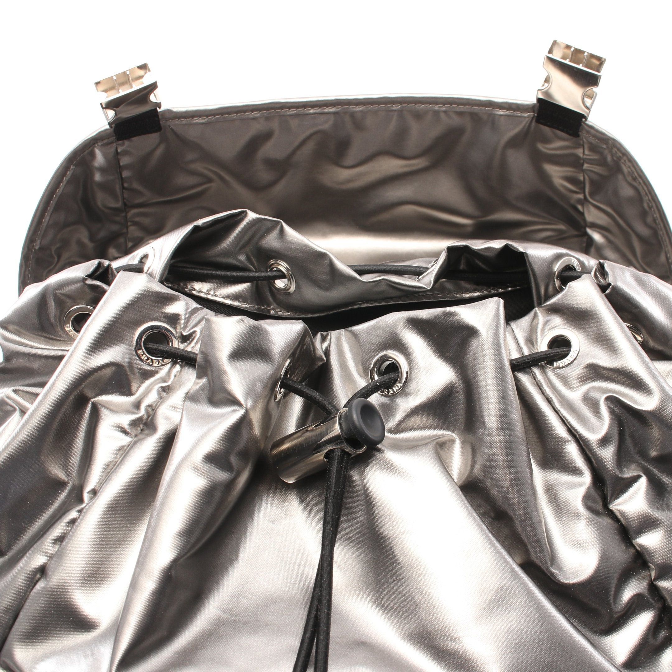 Prada Prada Backpack Rucksack Coated Canvas Saffiano Leather Silver Size ONE SIZE - 13 Thumbnail