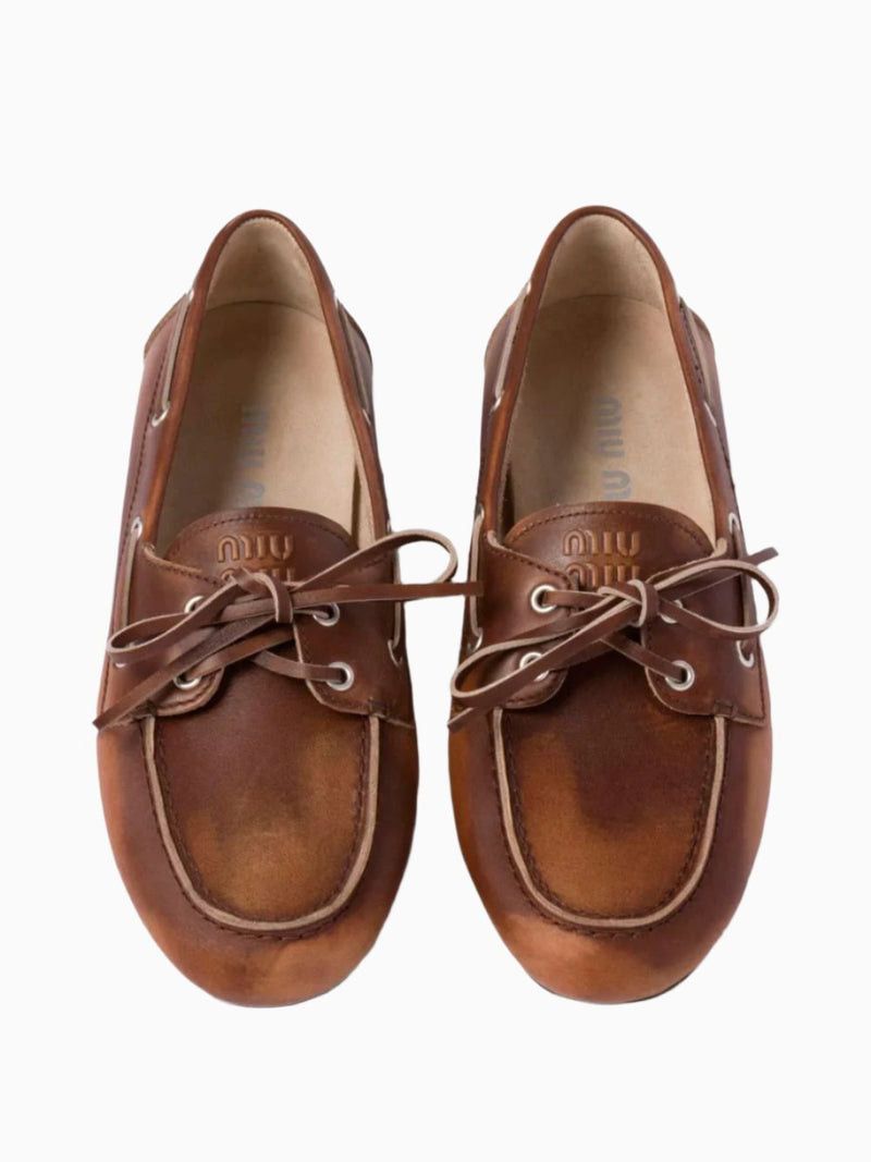 Miu Miu Brown Leather Loafers in brown Size US 7 / IT 37 - 2 Thumbnail