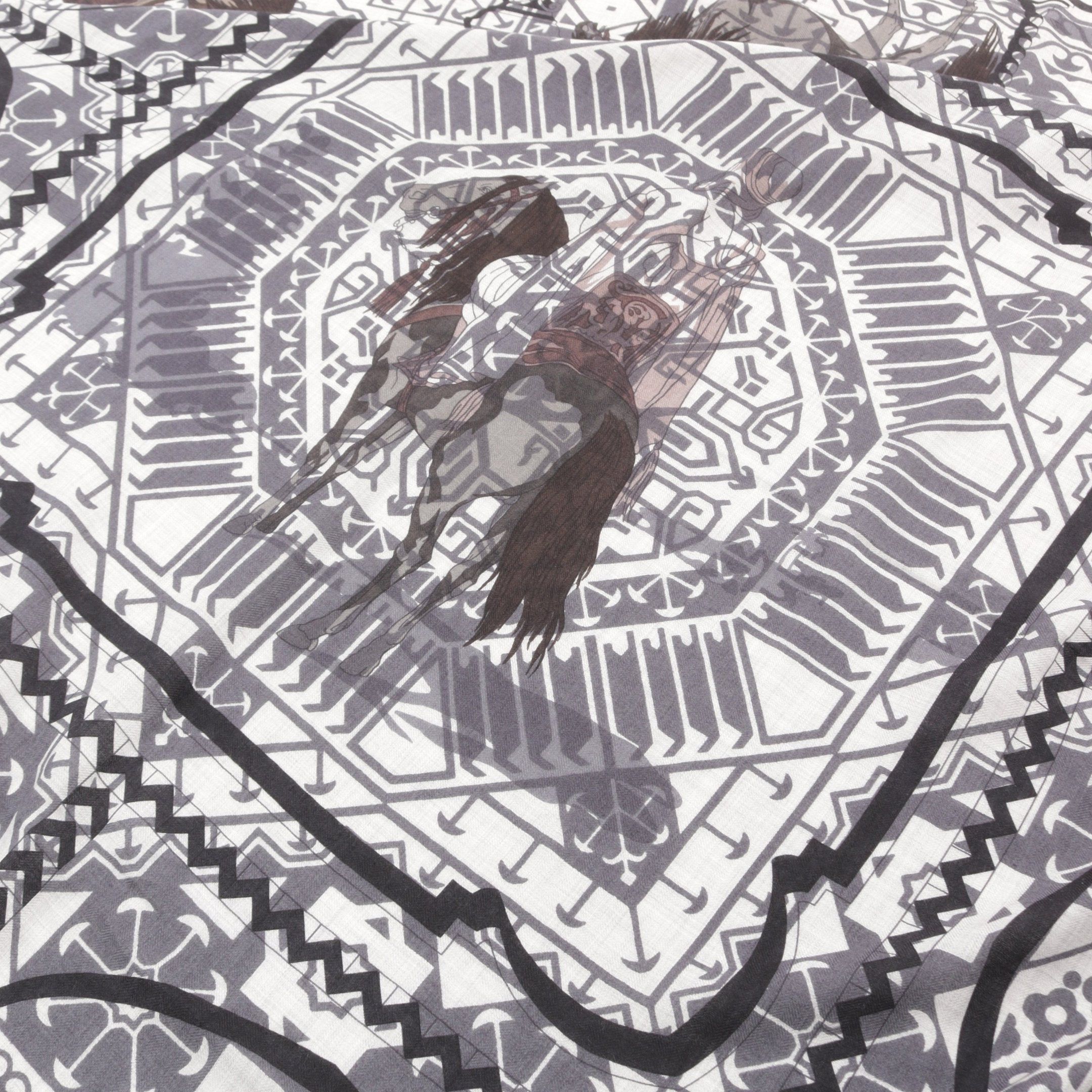 Hermes Hermes Carréjean Carres 140 Scarf Shawl Cashmere Silk Light Gray Multicolor Size ONE SIZE - 4 Thumbnail