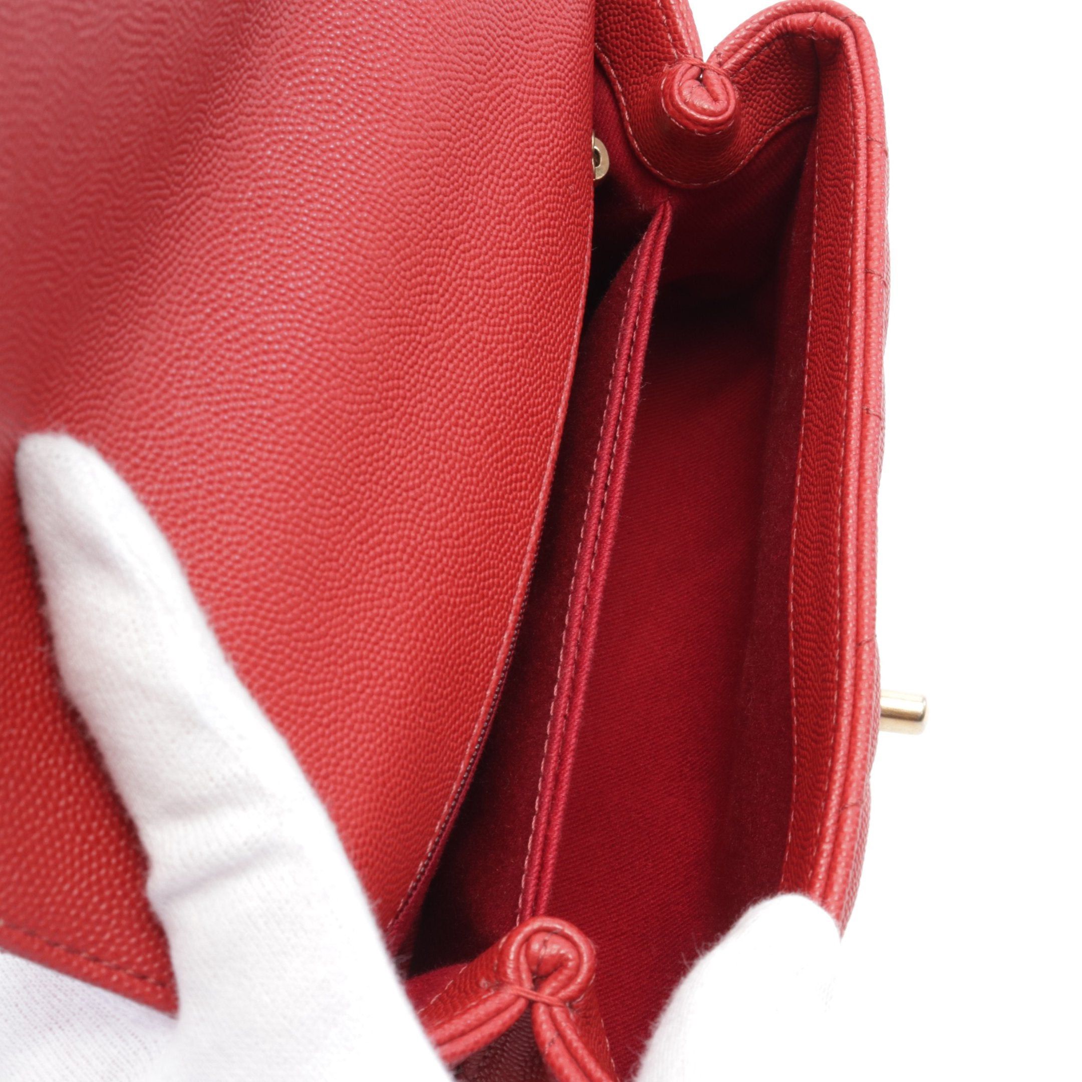 Chanel Chanel Coco Handle Flap Matelasse Handbag Caviar Skin Red Gold Hardware Size ONE SIZE - 3 Thumbnail