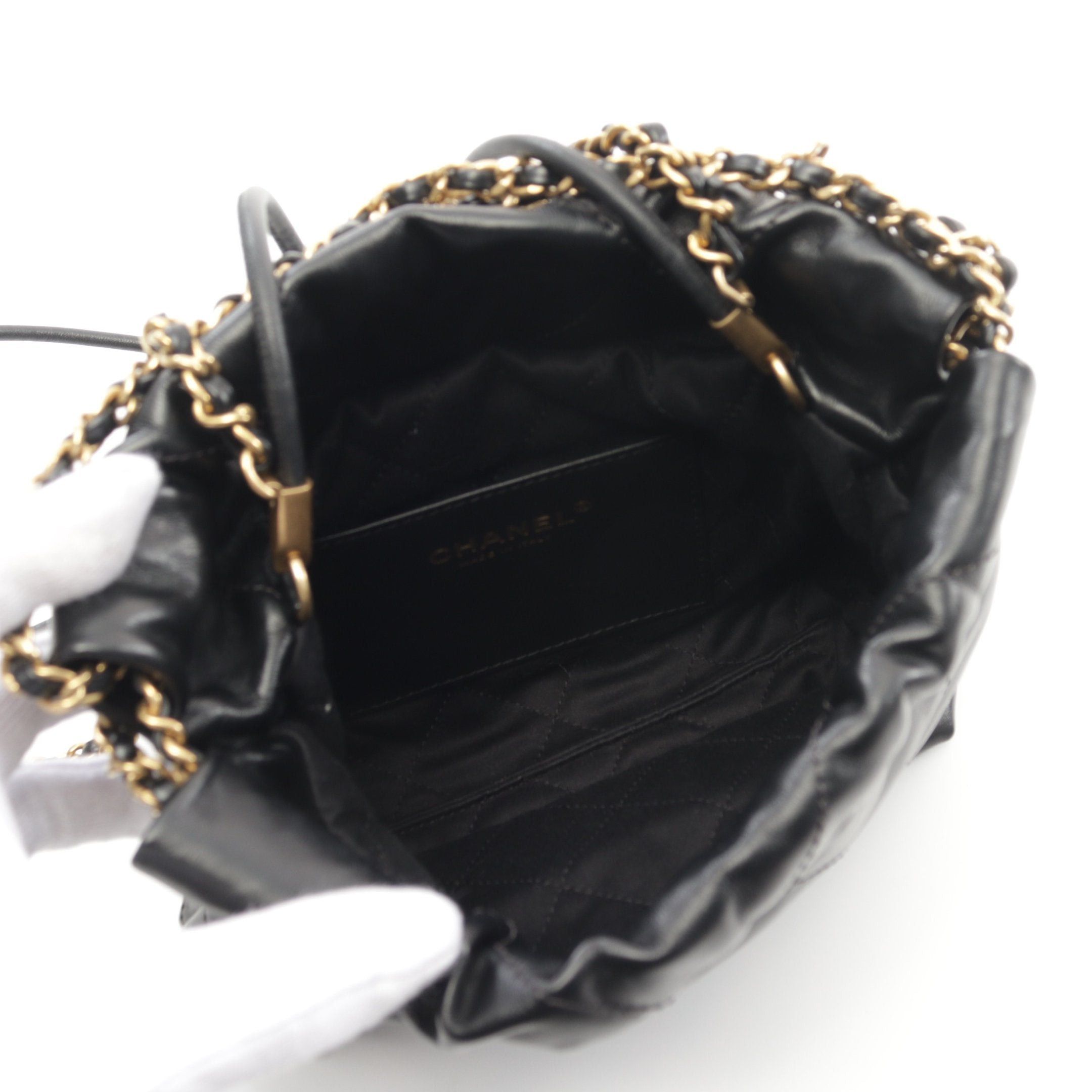 Chanel Chanel Chanel 22 Mini Chain Shoulder Bag Leather Black Gold Hardware Size ONE SIZE - 3 Thumbnail